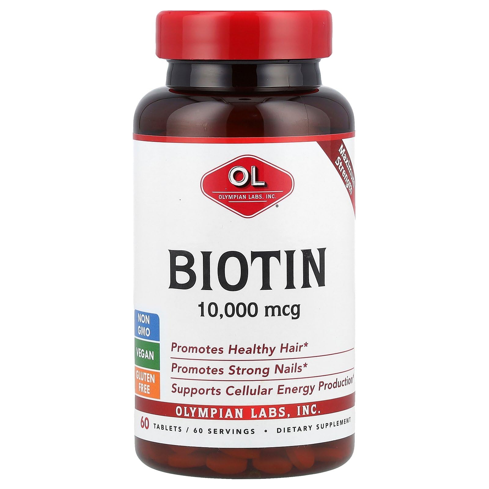 Foto 2 pulgar | Suplemento De Biotina Y Vitamina B7 De Olympian Labs, 10 000 Mcg, 60 Comprimidos - Venta Internacional.
