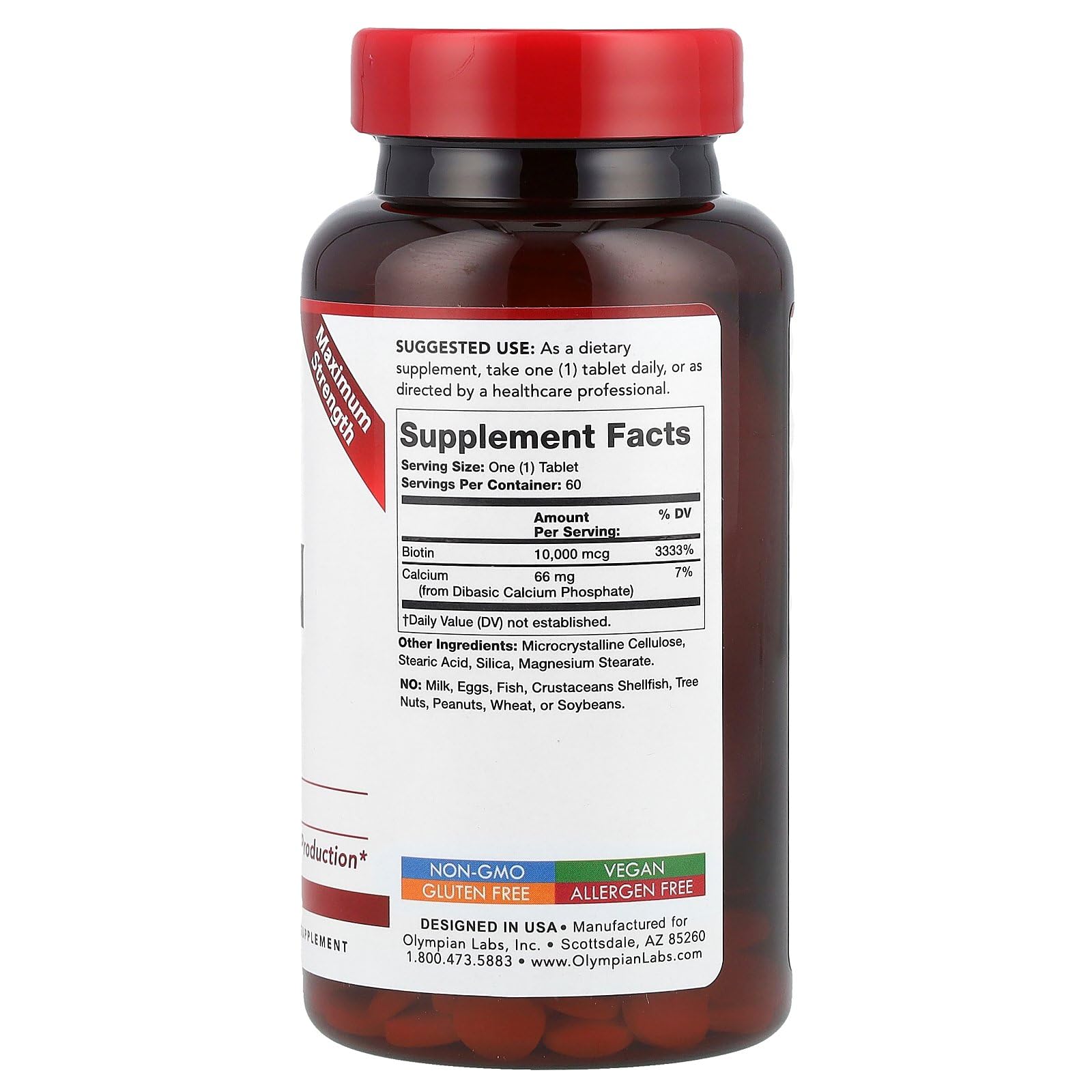 Foto 3 pulgar | Suplemento De Biotina Y Vitamina B7 De Olympian Labs, 10 000 Mcg, 60 Comprimidos - Venta Internacional.