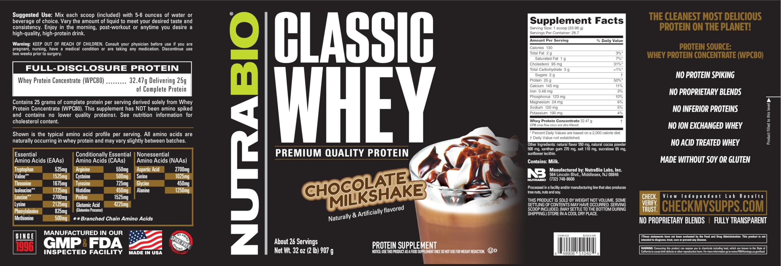 Foto 6 pulgar | Proteína En Polvo Nutrabio Classic Whey Chocolate 907 G - Venta Internacional.