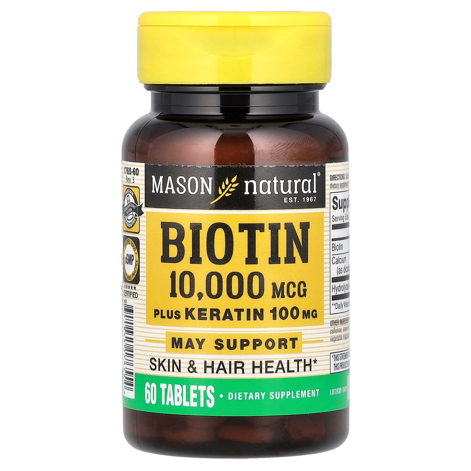 Foto 2 pulgar | Suplemento Mason Natural Biotin Plus Keratin 60 Tabletas - Venta Internacional.