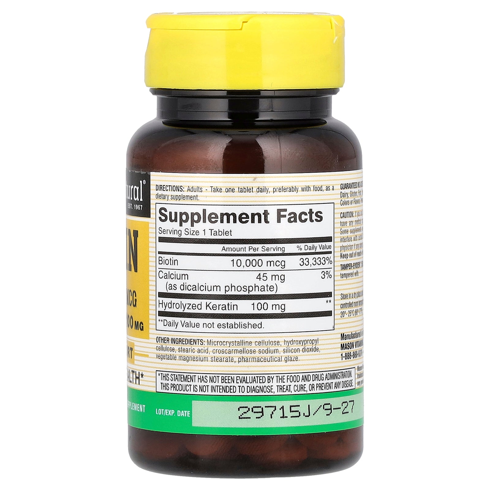 Foto 3 pulgar | Suplemento Mason Natural Biotin Plus Keratin 60 Tabletas - Venta Internacional.