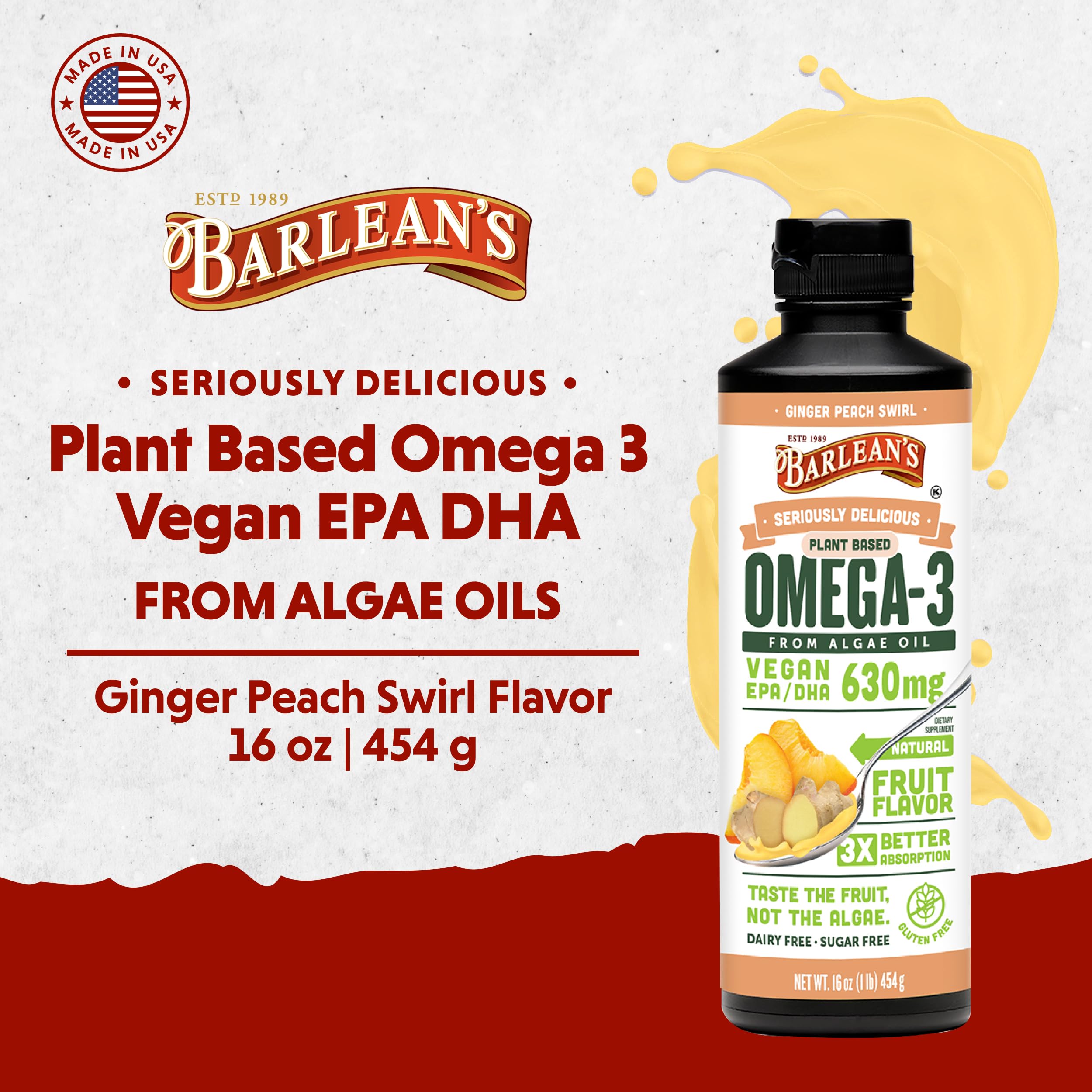 Foto 3 pulgar | Suplemento Barlean's Ginger Peach Vegan Omega 3 630 Mg 480 Ml - Venta Internacional.