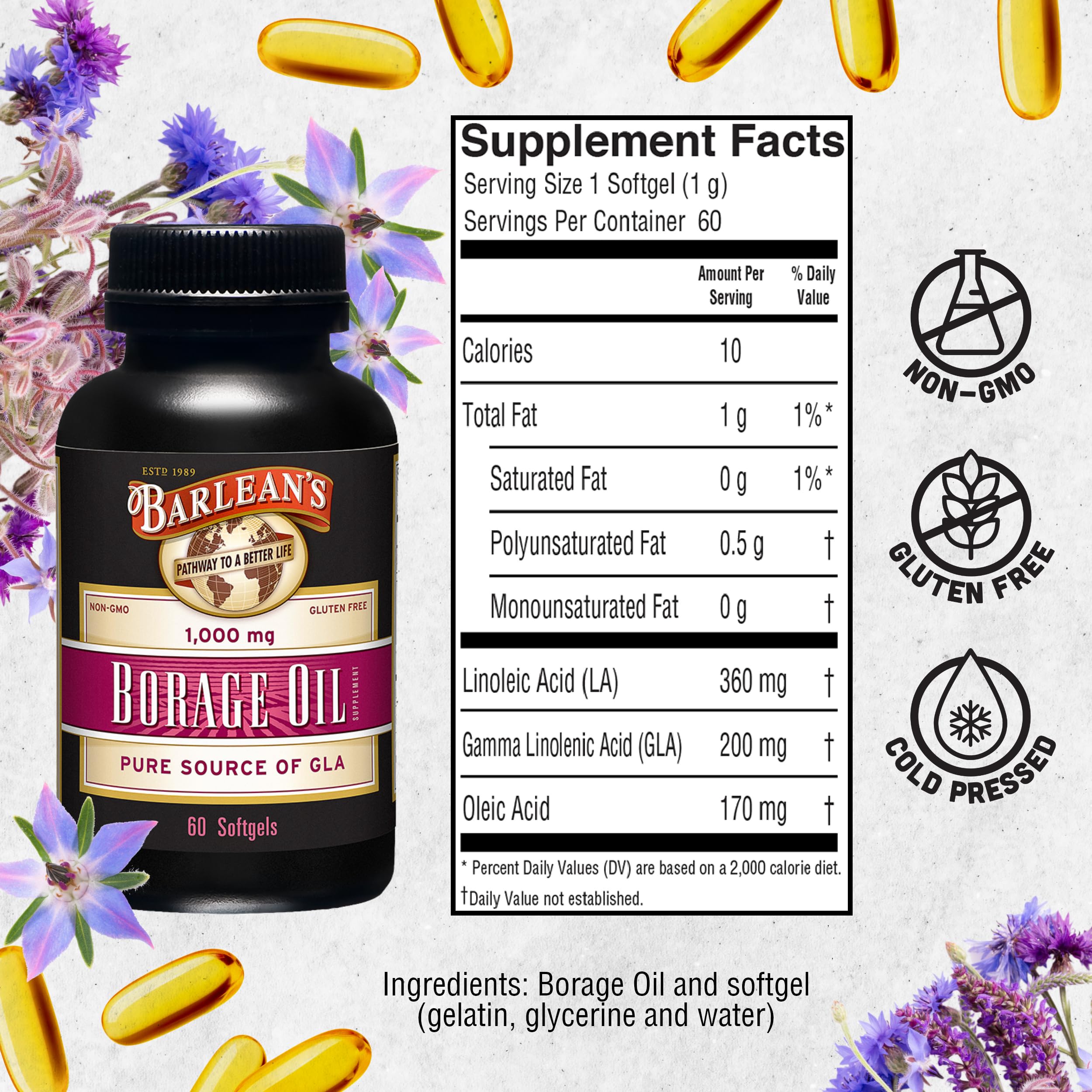Foto 7 pulgar | Suplemento En Cápsulas De Aceite De Borraja De Barlean, 1000 Mg, 60 Unidades - Venta Internacional.