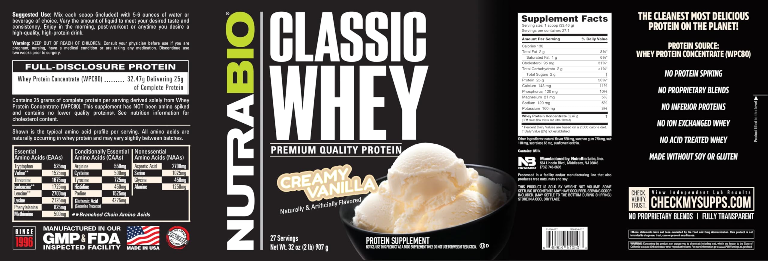 Foto 5 pulgar | Proteína Nutrabio Classic Whey Vainilla Cremosa 907 g - Venta Internacional