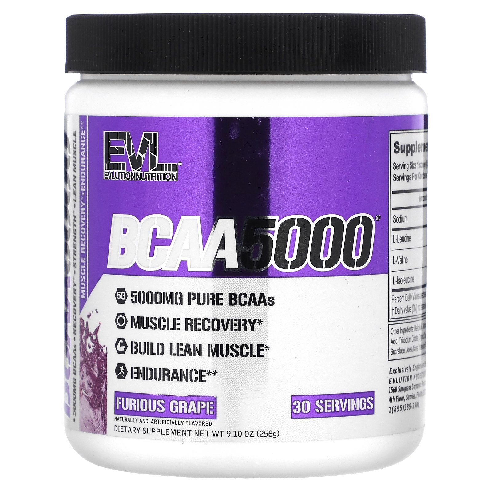 Foto 2 pulgar | Suplemento Evlution Nutrition Bcaa5000 Furious Grape 258g - Venta Internacional.