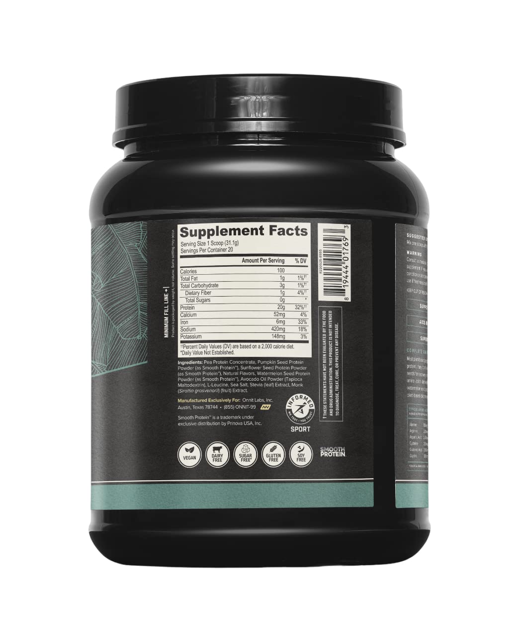 Foto 3 pulgar | Proteína Vegetal En Polvo Onnit Vanilla 620 Ml 20 G/porción - Venta Internacional.