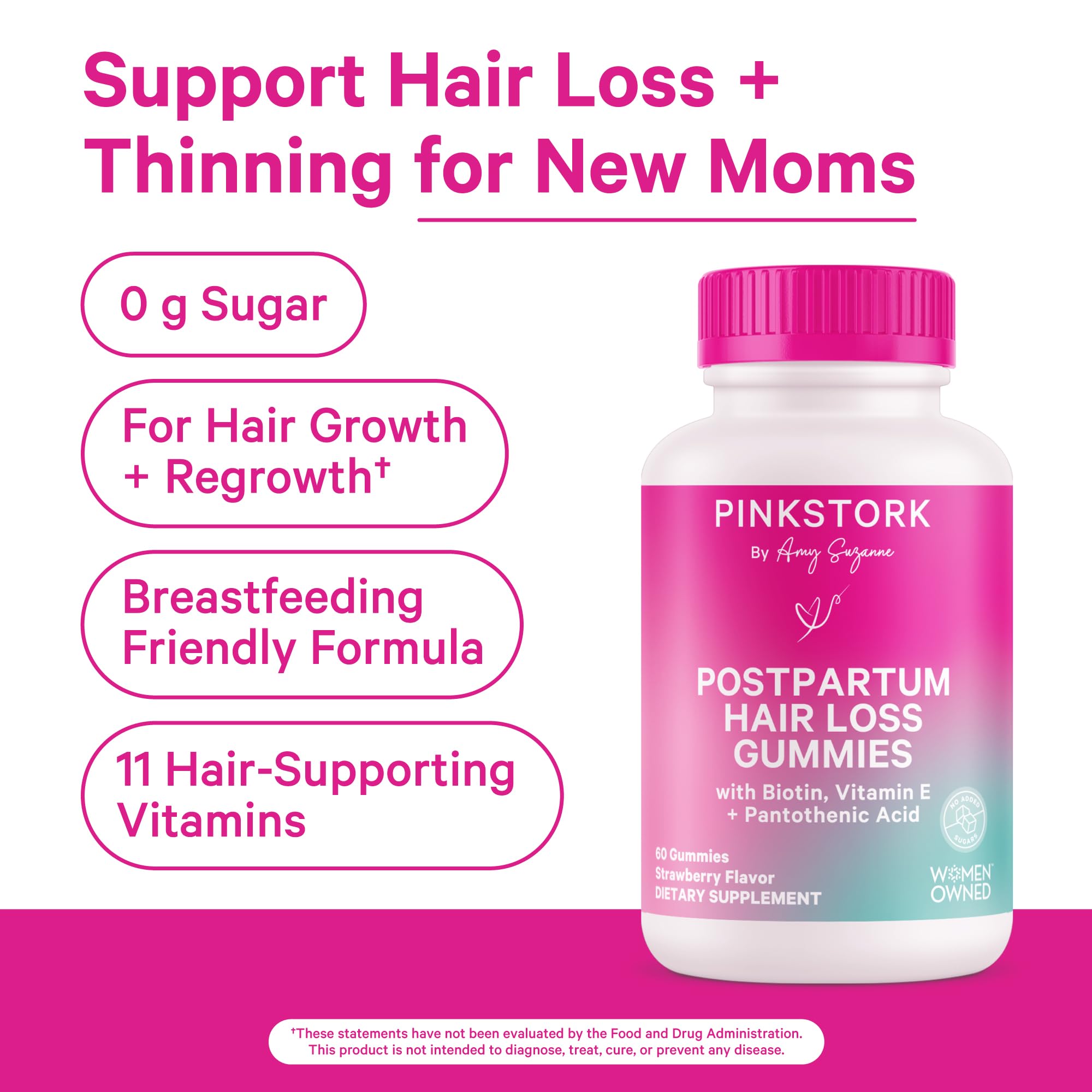 Foto 2 | Gomitas Para La Caída Del Cabello Pink Stork Postpartum Con Biotina Y Vitaminas - Venta Internacional.