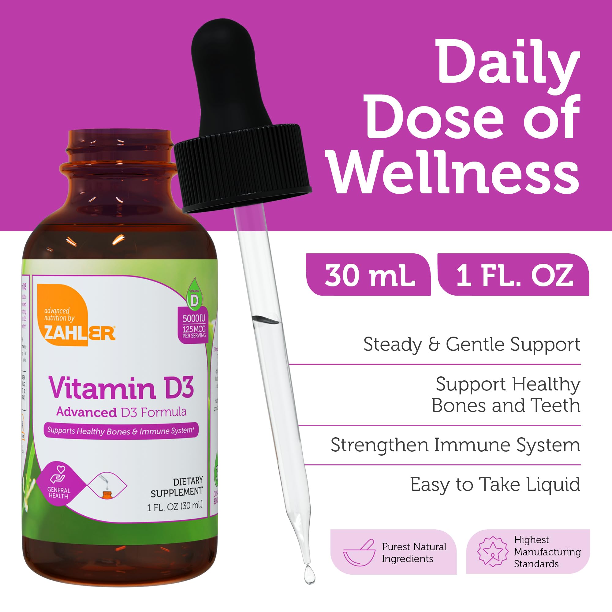 Foto 3 | Suplemento Zahler Liquid Vitamin D3 5000 Ui Para Adultos 30 Ml - Venta Internacional.