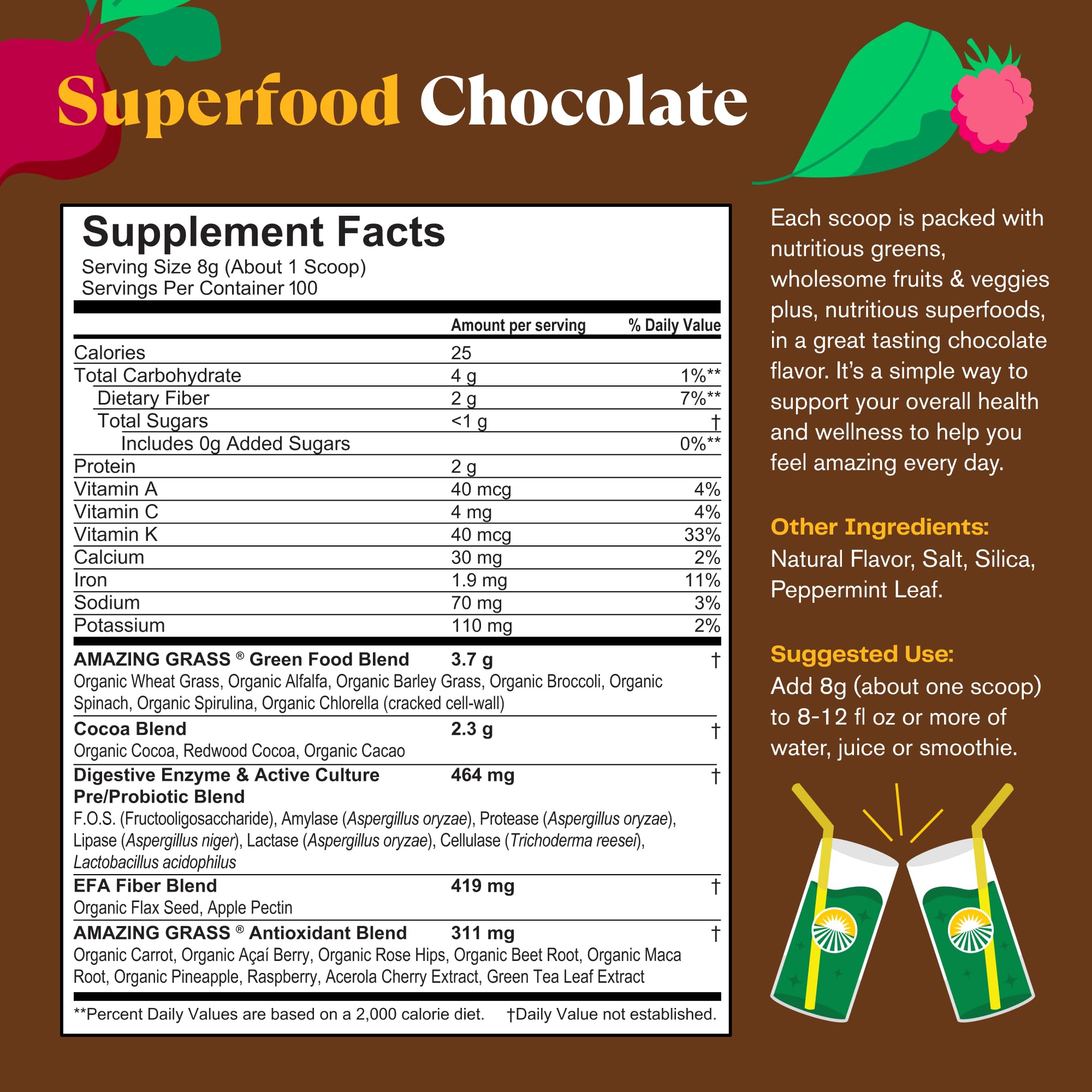 Foto 4 | Superalimento En Polvo Amazing Grass Greens Chocolate, 100 Porciones - Venta Internacional.