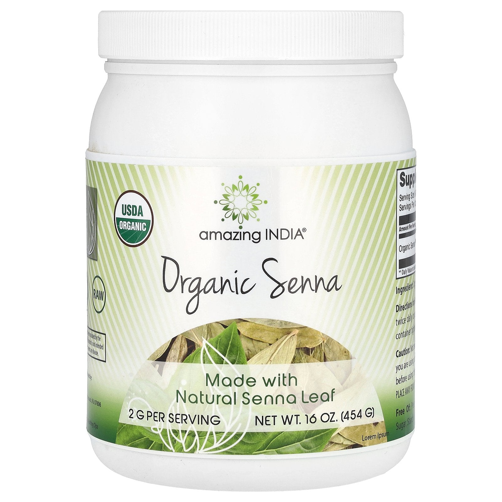Foto 2 pulgar | Suplemento Amazing India Organic Senna 454 G (16 Oz) - Venta Internacional.