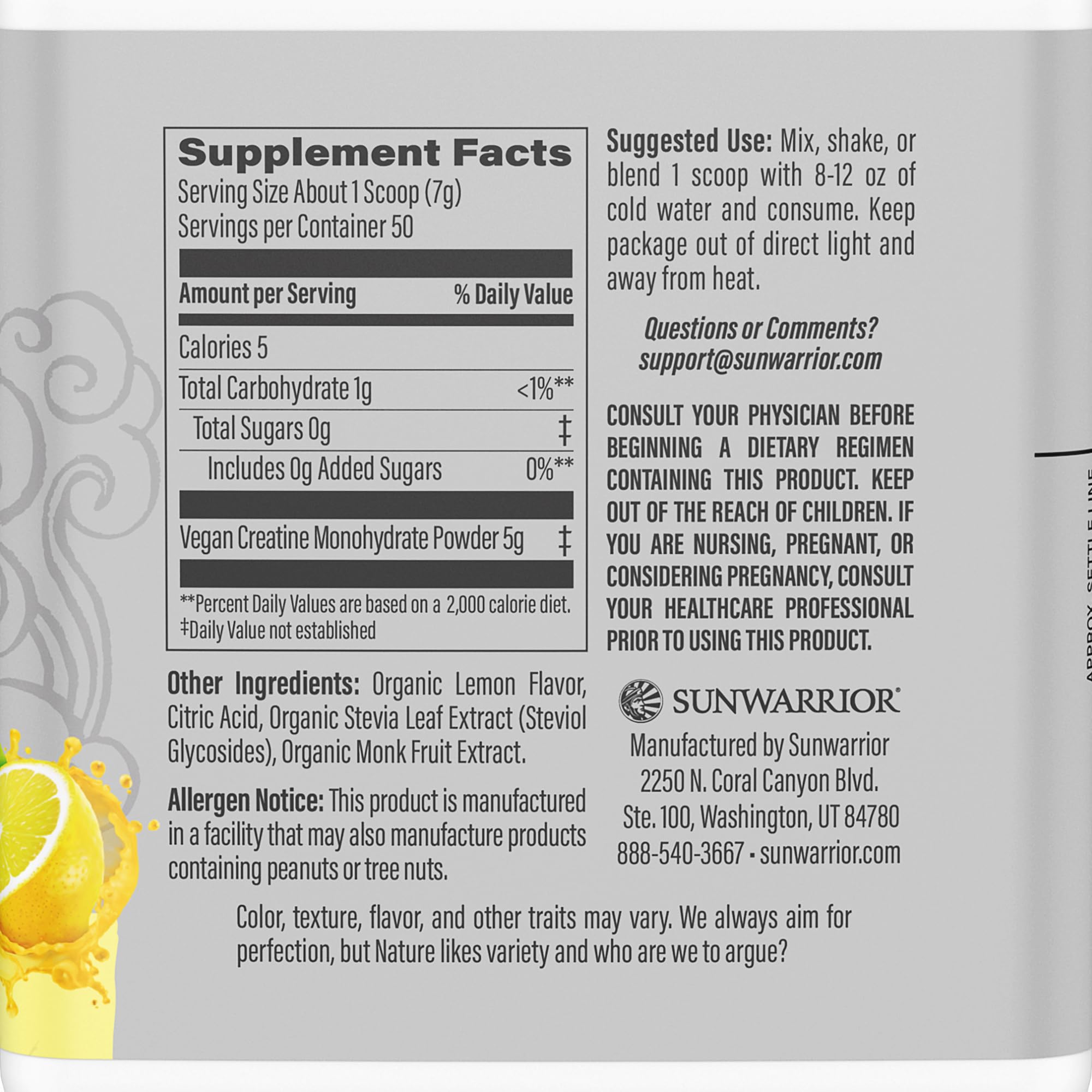 Foto 7 pulgar | Monohidrato de Creatina en Polvo Sunwarrior Active Lemonade 50 Dosis - Venta Internacional