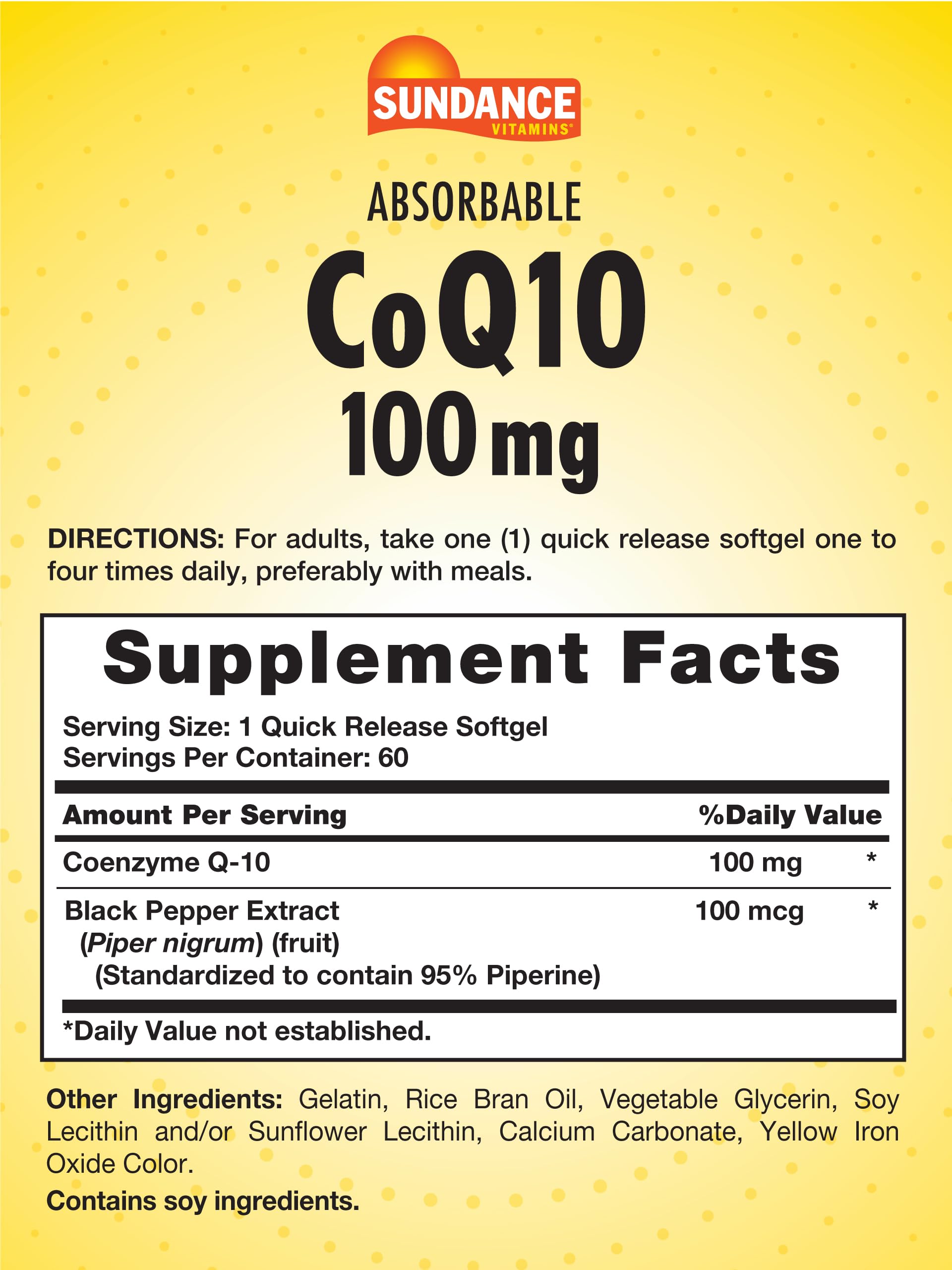 Foto 3 pulgar | Suplemento Sundance Coq10 100 Mg 60 Cápsulas Blandas Con Pimienta Negra - Venta Internacional.