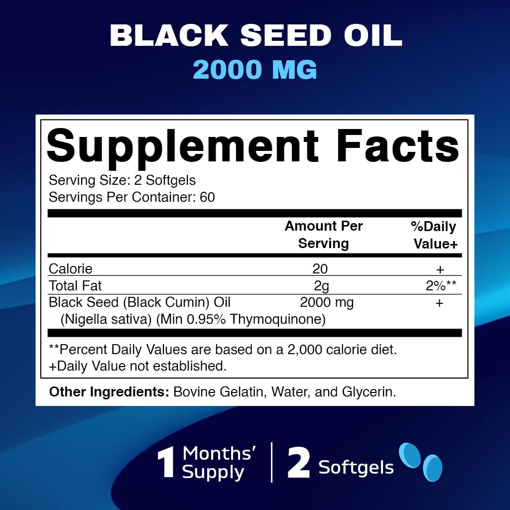 Foto 2 | Suplemento Vitamático De Aceite De Semilla Negra, 2000 Mg, 120 Cápsulas Blandas - Venta Internacional.