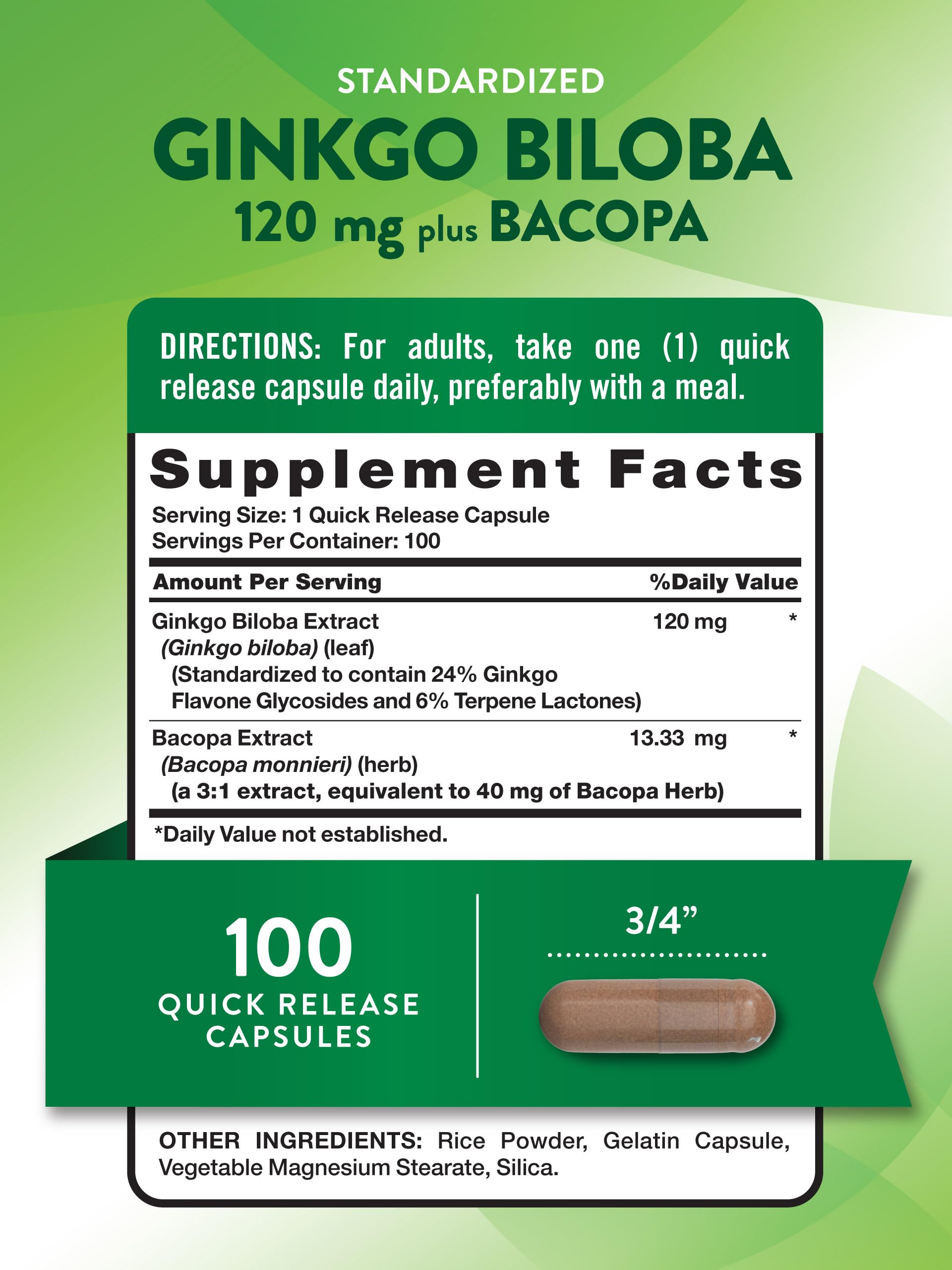 Foto 3 pulgar | Suplemento Nature's Truth Ginkgo Biloba 120 Mg Con Bacopa 100 Cápsulas - Venta Internacional.