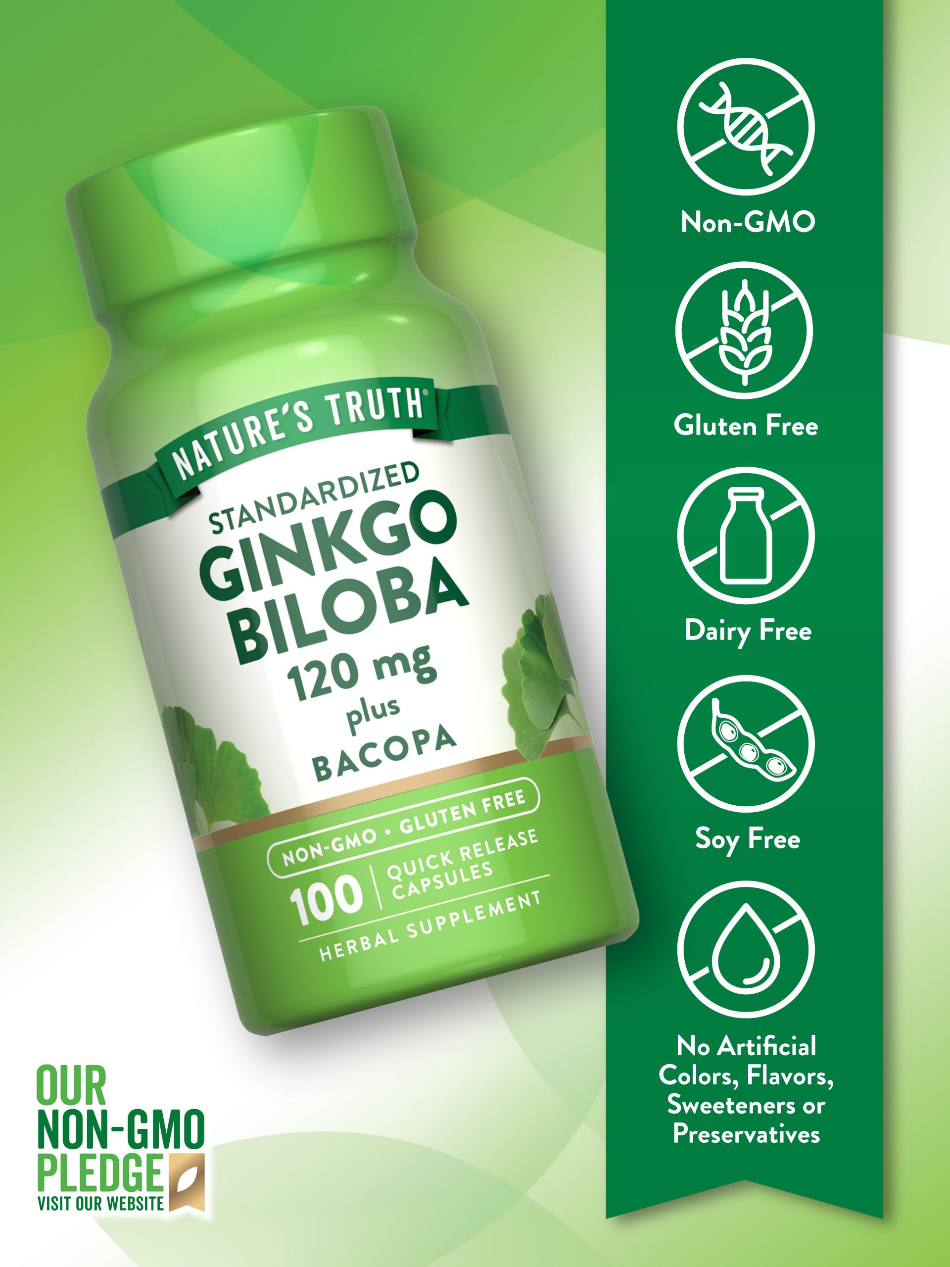 Foto 4 pulgar | Suplemento Nature's Truth Ginkgo Biloba 120 Mg Con Bacopa 100 Cápsulas - Venta Internacional.