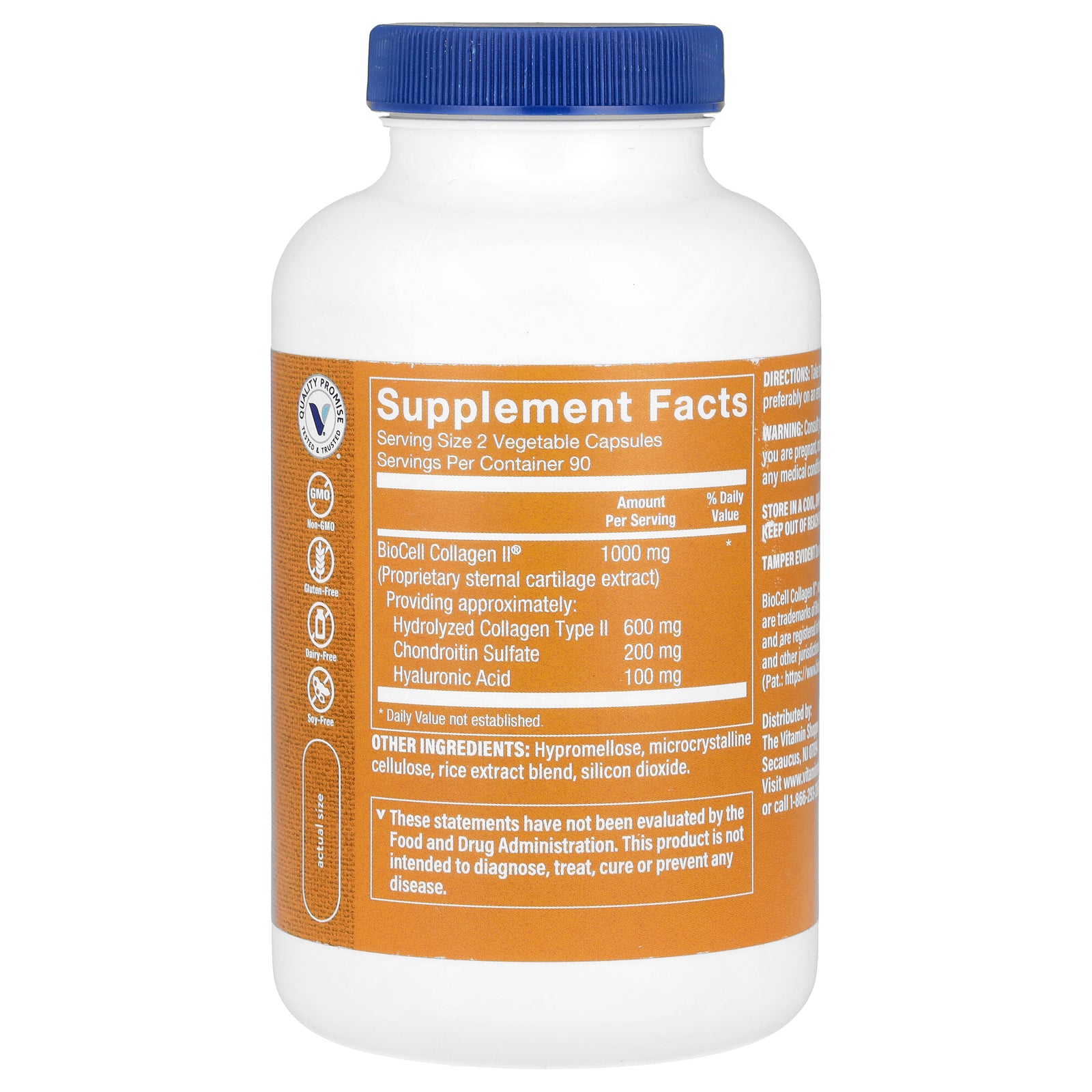 Foto 2 | Complementa The Vitamin Shoppe Biocell Collagen Ii Con Ácido Hialurónico 180 Cápsulas - Venta Internacional.