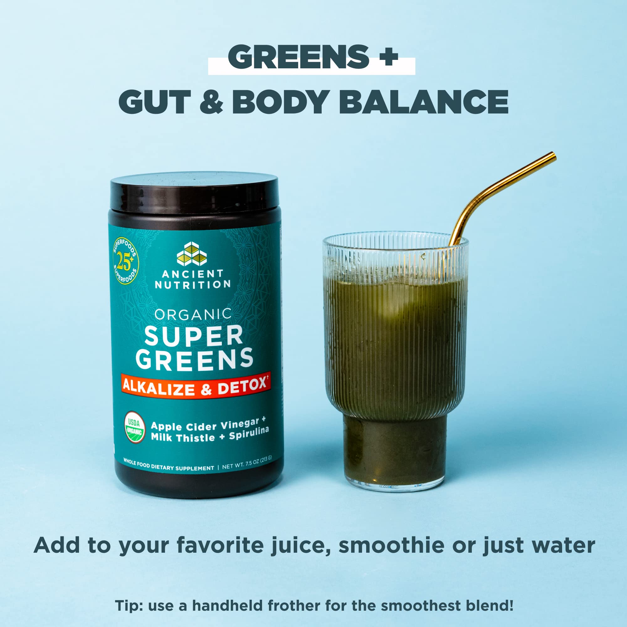 Foto 5 | Polvo Alcalinizante y Desintoxicante Supergreens Ancient Nutrition 220 Ml - Venta Internacional