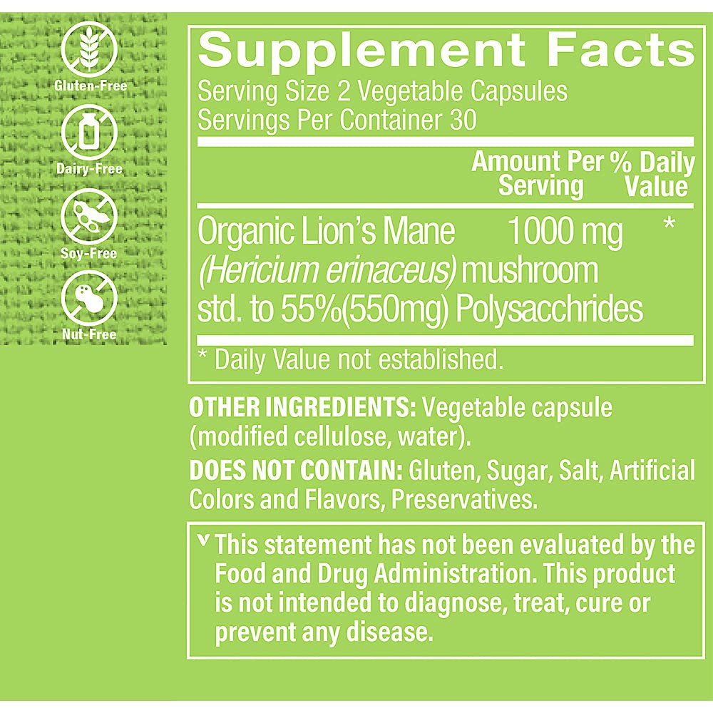 Foto 4 pulgar | Suplemento The Vitamin Shoppe Lion's Mane 1000 Mg 60 Cápsulas - Venta Internacional.