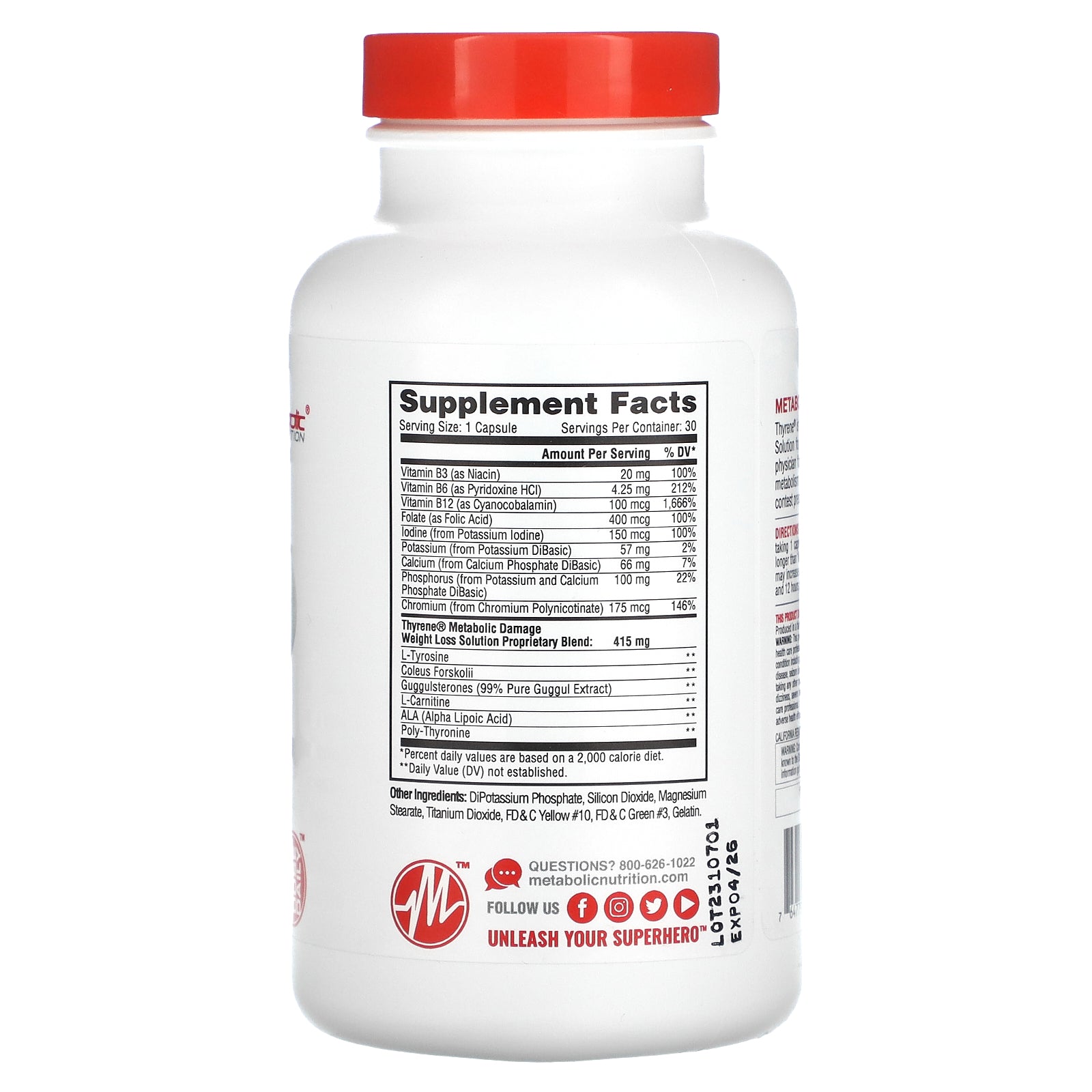Foto 3 pulgar | Solución Para Bajar De Peso Metabolic Nutrition Thyrene 30 Cápsulas - Venta Internacional.