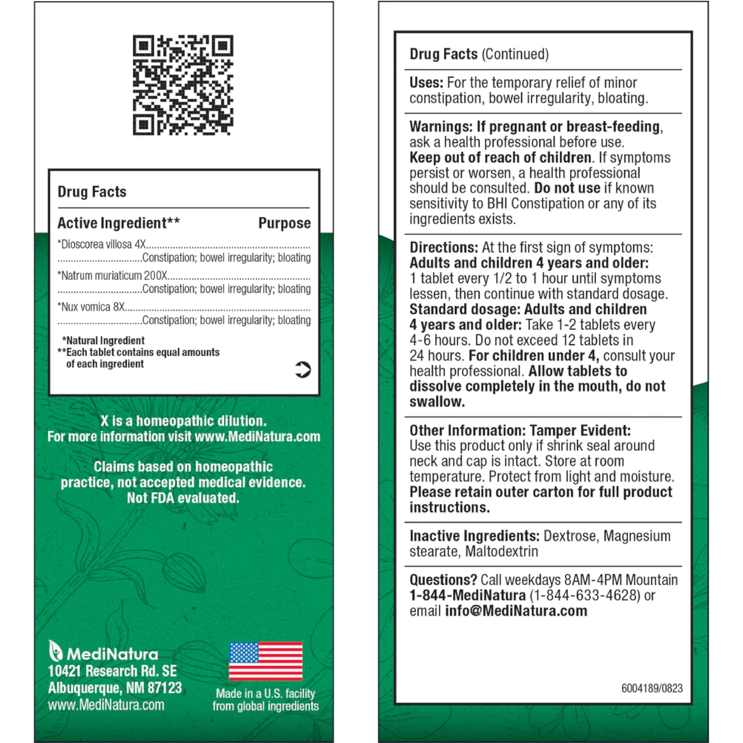 Foto 2 | Tabletas Para Aliviar El Estreñimiento Medinatura Bhi 100 Tabletas - Venta Internacional.