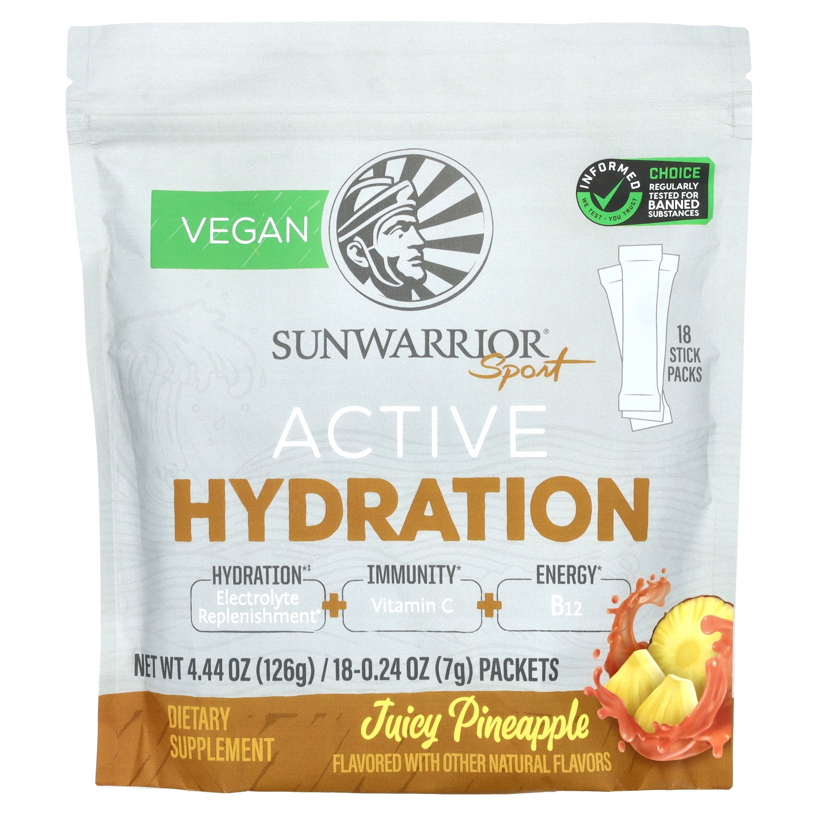 Foto 2 pulgar | Paquetes De Hidratación Sunwarrior Sport Active Juicy Pineapple 7 G X18 - Venta Internacional.