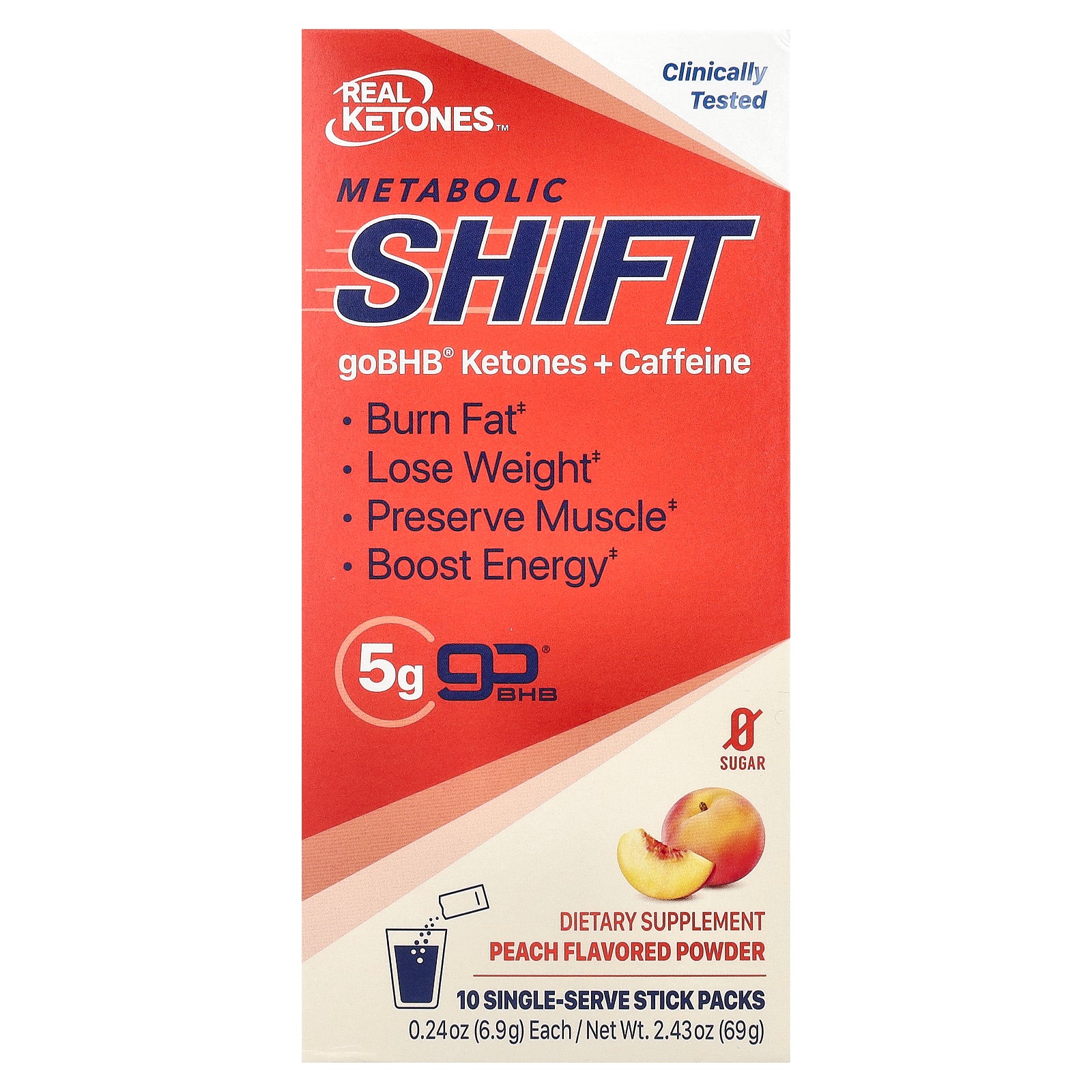 Foto 2 pulgar | Supplement Real Ketones Metabolic Shift Peach, Paquetes De 10 Barras - Venta Internacional.