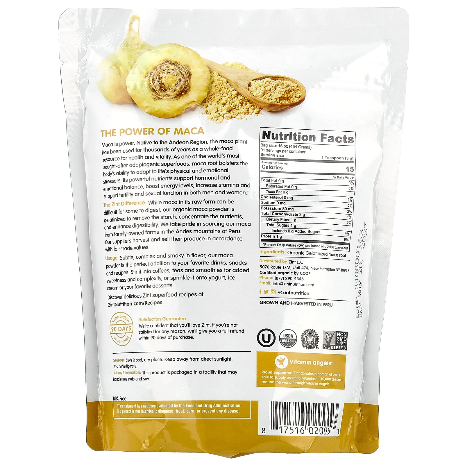 Foto 2 | Polvo De Maca Gelatinizada Orgánica Zint 454 G - Venta Internacional.