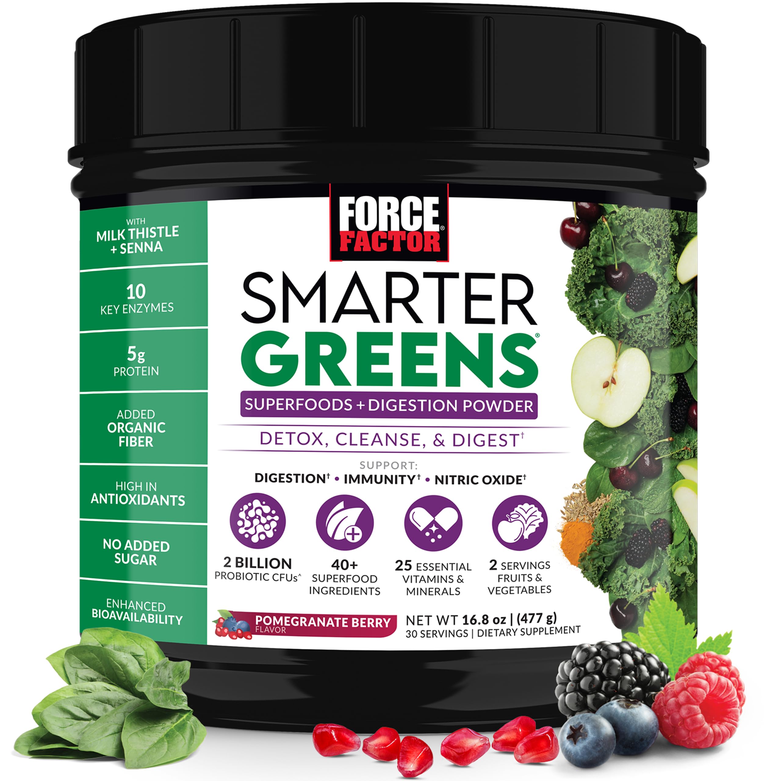 Foto 2 pulgar | Superfoods En Polvo Force Factor Smarter Greens, 30 Porciones - Venta Internacional.