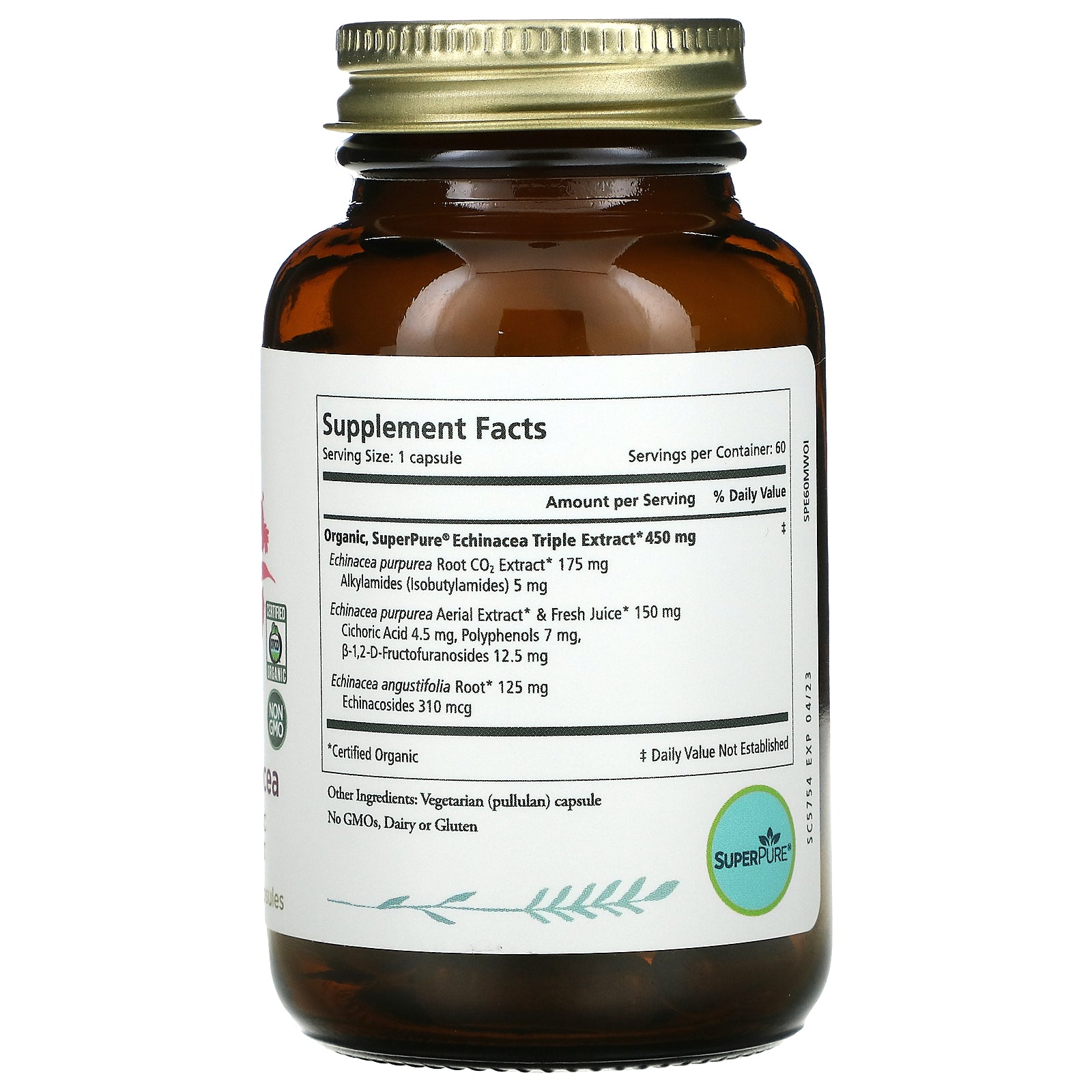 Foto 3 pulgar | Suplemento Pure Synergy Superpure Echinacea 60 Cápsulas - Venta Internacional.