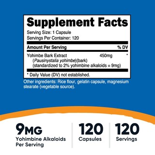 Foto 2 | Suplemento Nutricost Extracto De Corteza De Yohimbe 450 Mg 120 Cápsulas - Venta Internacional.
