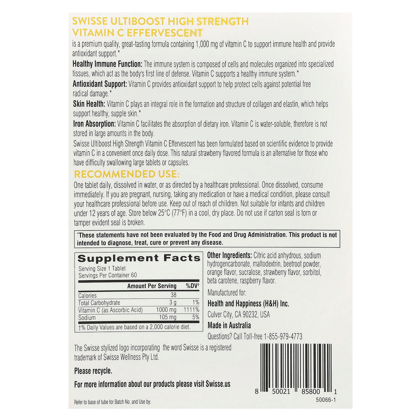 Foto 3 pulgar | Vitamina C Swisse Ultiboost High Strength De 1000 Mg, 3 Tubos - Venta Internacional.