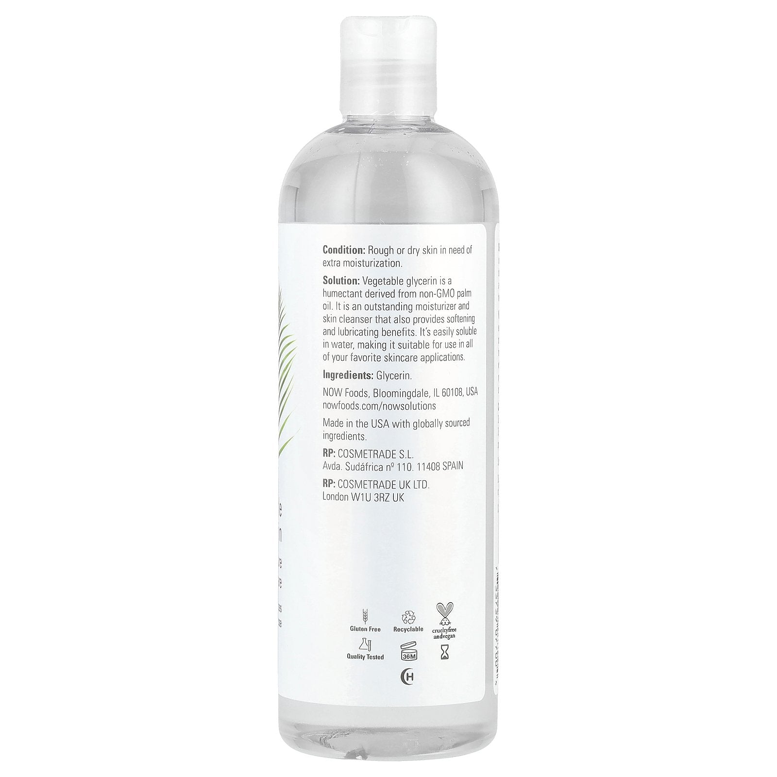 Foto 3 pulgar | Glicerina Vegetal Now Foods Solutions 473 Ml - Venta Internacional.