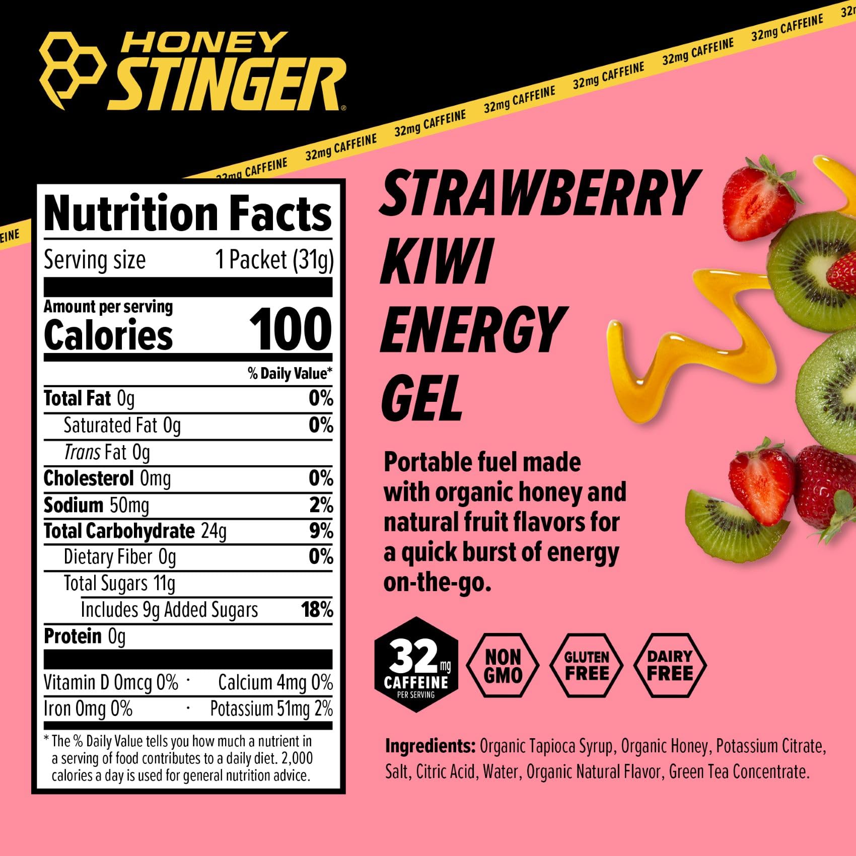 Foto 4 pulgar | Gel Energético Honey Stinger, Fresa Y Kiwi, Con Cafeína, Paquete De 24 - Venta Internacional.