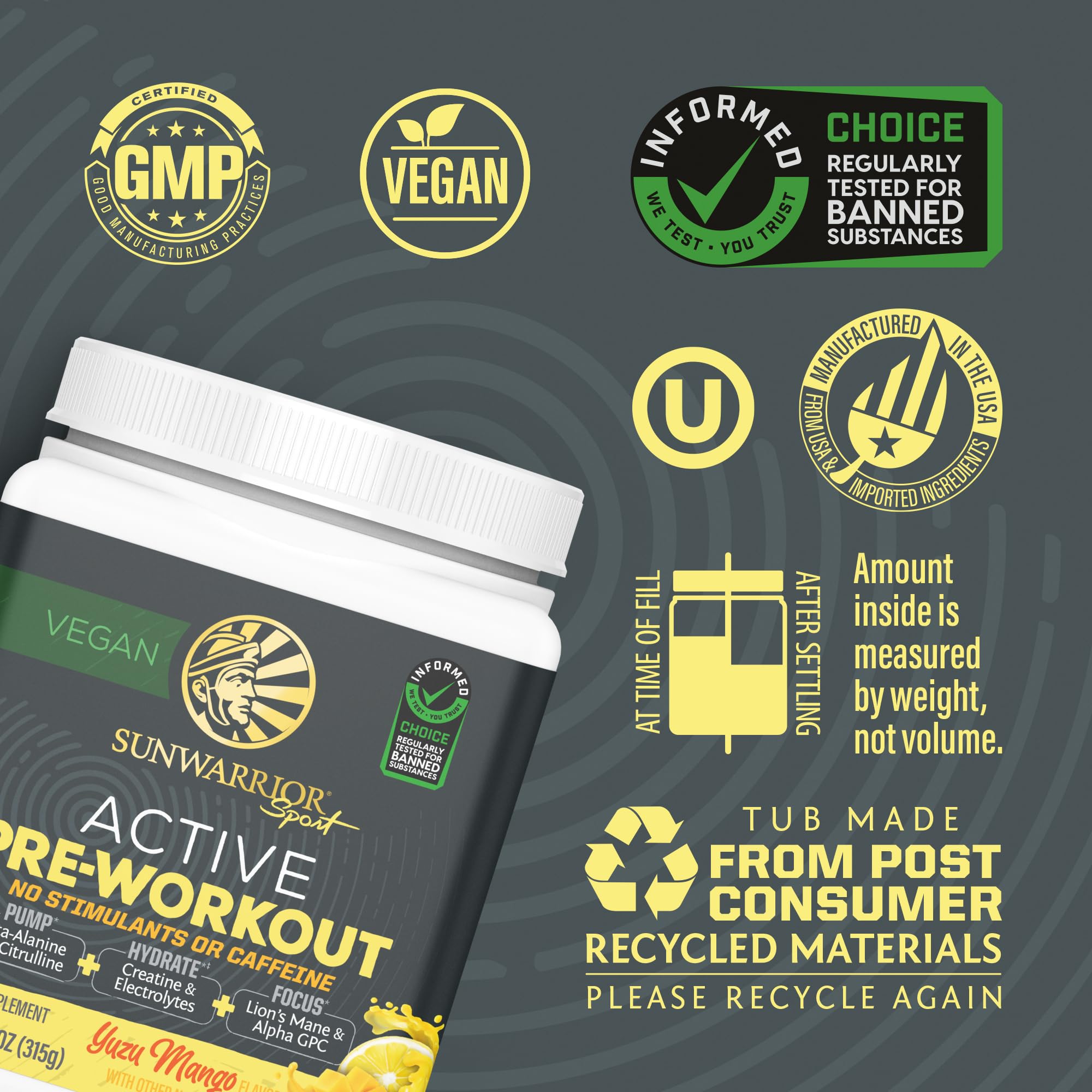 Foto 3 | Bebida Energética Para Antes Del Entrenamiento Sunwarrior Active Yuzu Mango 30 Raciones - Venta Internacional.