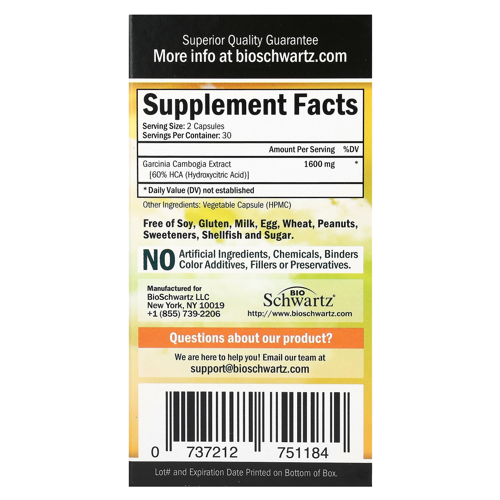 Foto 3 pulgar | Suplemento Bioschwartz Garcina Cambogia Maximum Strength 60 Cápsulas - Venta Internacional.
