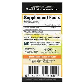 Foto 2 | Suplemento Bioschwartz Garcina Cambogia Maximum Strength 60 Cápsulas - Venta Internacional.