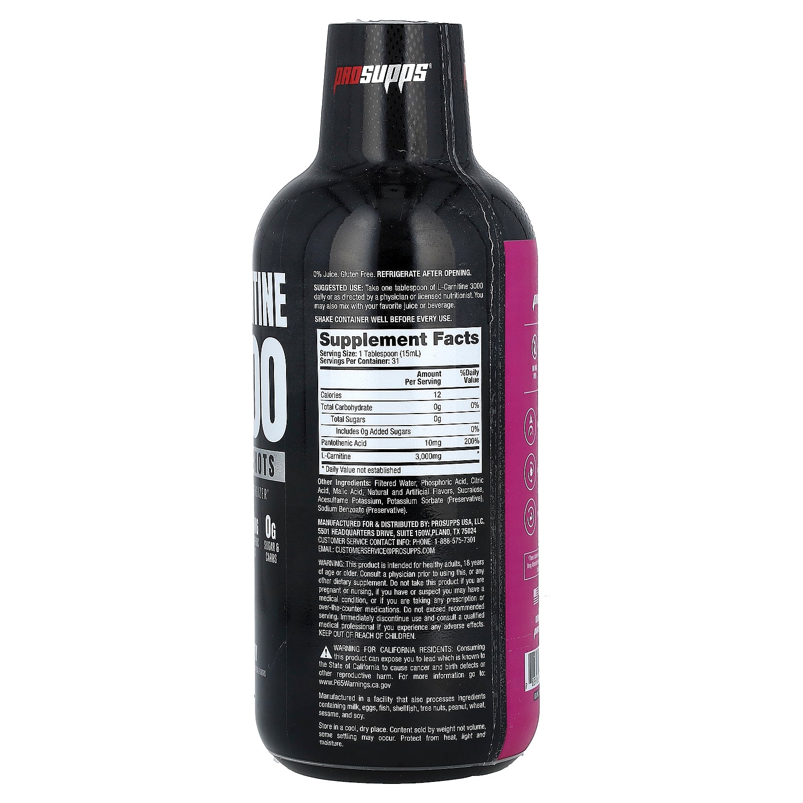 Foto 3 pulgar | Suplemento Prosupps L-carnitine 3000 Liquid Shots 473ml Berry - Venta Internacional.