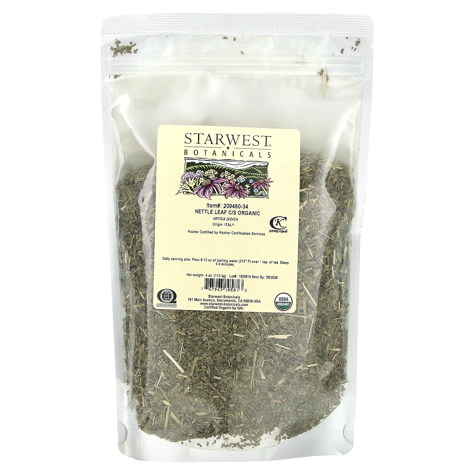 Foto 3 pulgar | Hoja De Ortiga Orgánica Tea Starwest Botanicals Cortada Y Tamizada 113,4 G - Venta Internacional.