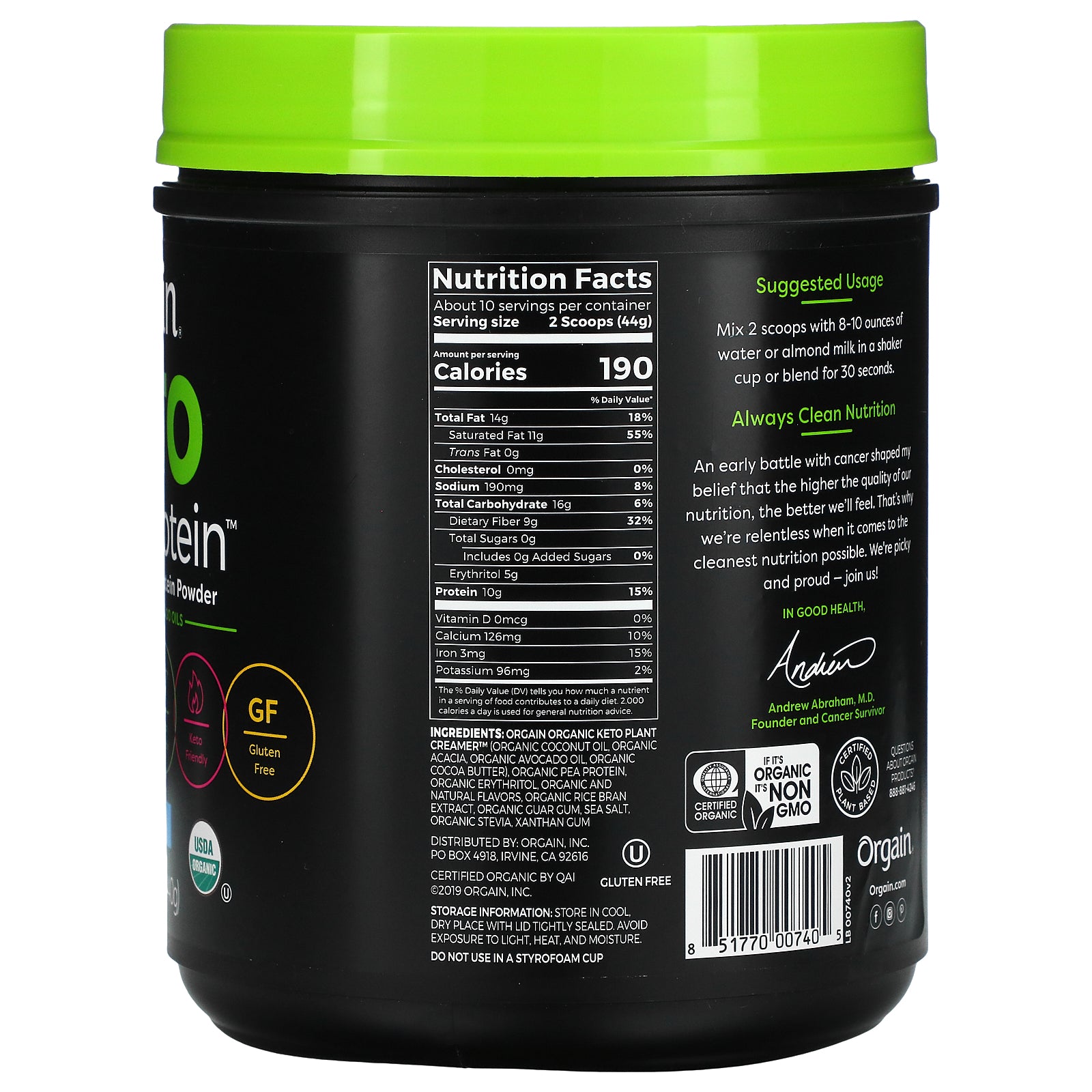 Foto 2 | Proteína En Polvo Orgain Keto Organic Plant Coco Aguacate 440g - Venta Internacional.