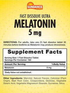 Foto 2 | Suplemento Sundance De Melatonina En Tabletas De 5 Mg, 180 Vegetarianos - Venta Internacional.