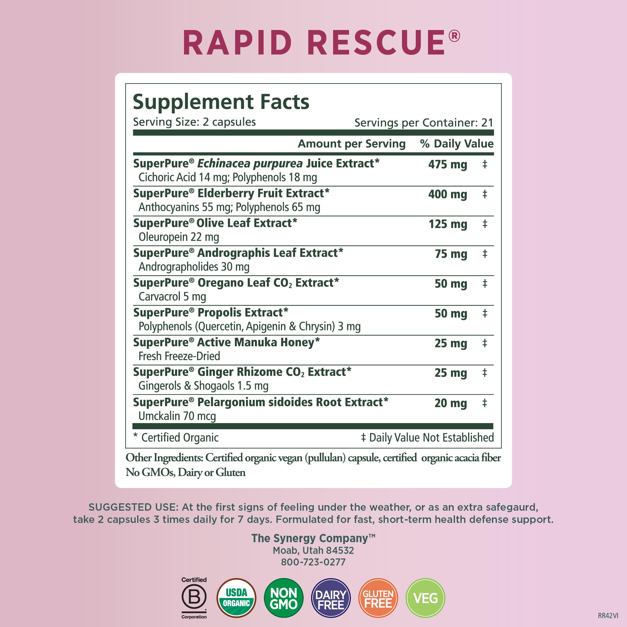 Foto 3 pulgar | Suplemento Pure Synergy Rapid Rescue Immune Support 42 Cápsulas - Venta Internacional.