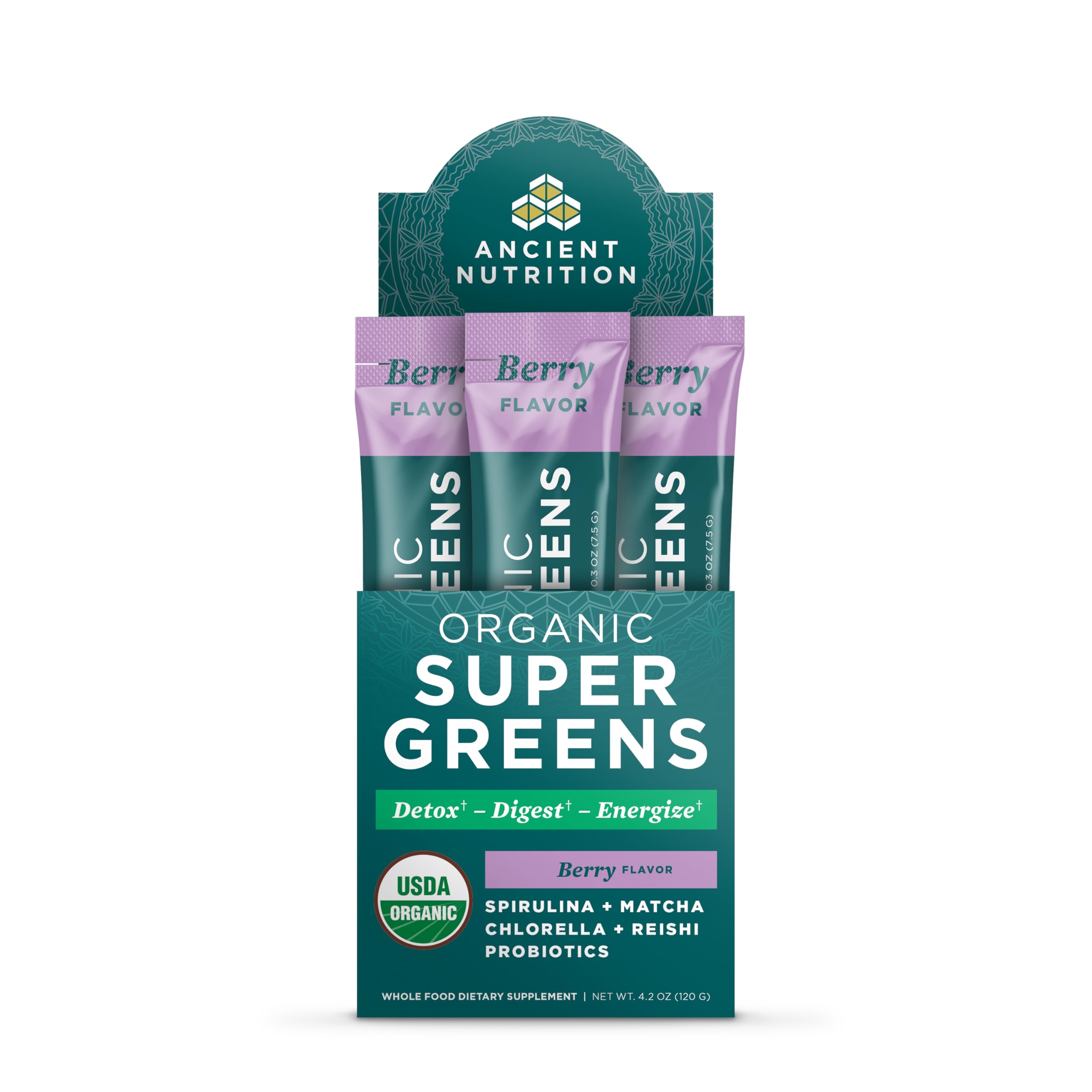 Foto 2 pulgar | Supergreens Powder Ancient Nutrition Organic Berry 125 Ml - Venta Internacional.