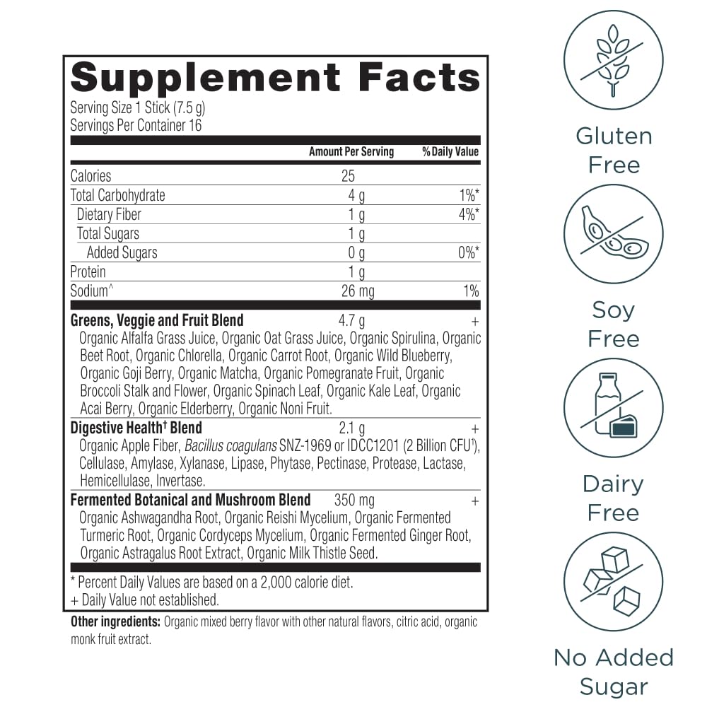Foto 3 pulgar | Supergreens Powder Ancient Nutrition Organic Berry 125 Ml - Venta Internacional.