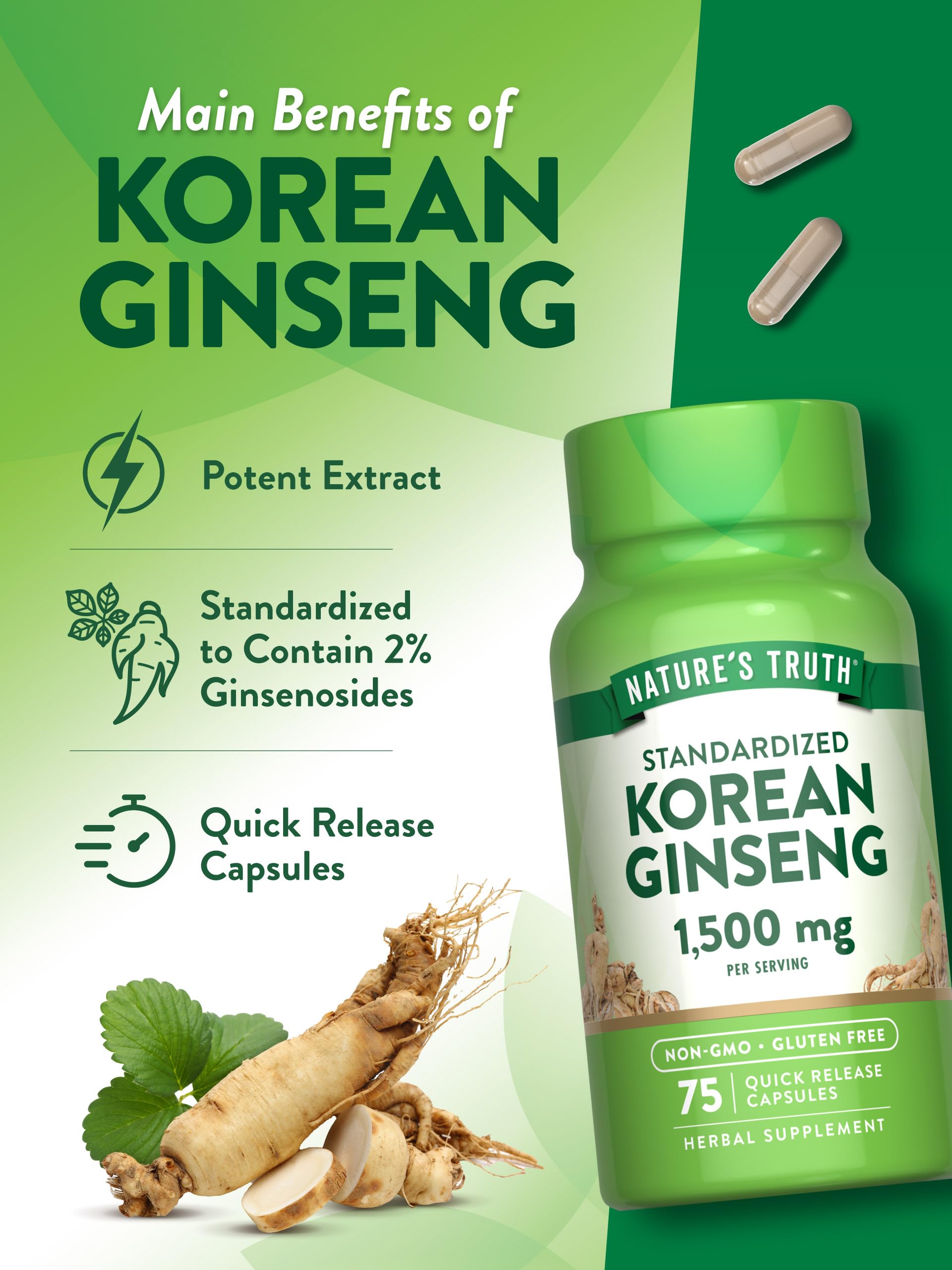 Foto 6 pulgar | Suplemento Nature's Truth, Cápsulas De Ginseng Coreano, 75 Unidades - Venta Internacional.