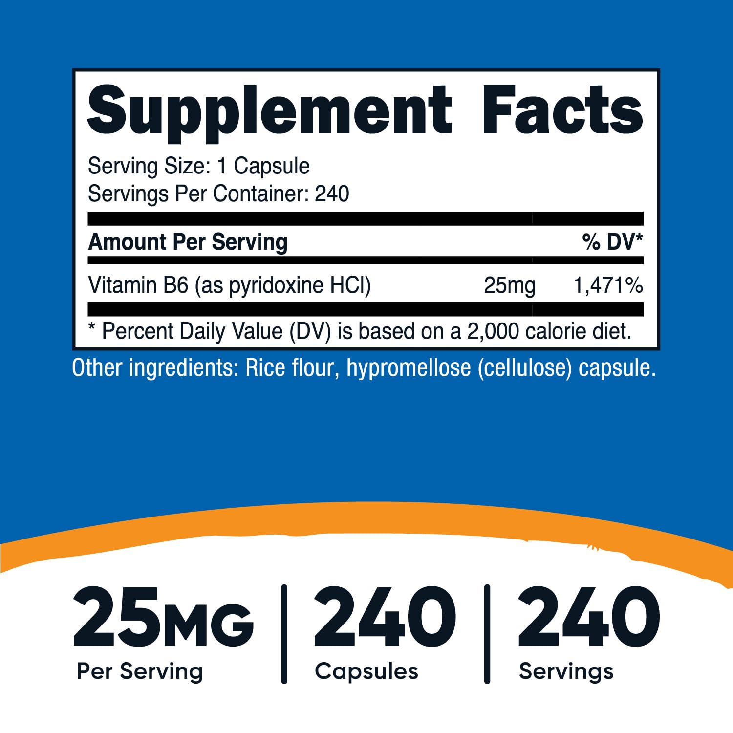 Foto 3 pulgar | Suplemento Nutricost De Vitamina B6 (piridoxina Hcl) 25 Mg 240 Cápsulas - Venta Internacional.