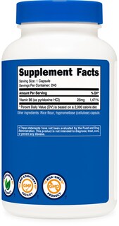 Foto 5 | Suplemento Nutricost De Vitamina B6 (piridoxina Hcl) 25 Mg 240 Cápsulas - Venta Internacional.