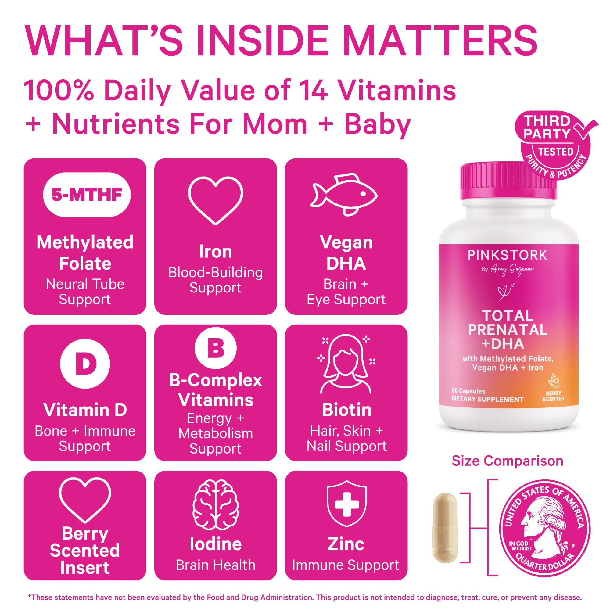Foto 3 pulgar | Vitaminas Prenatales Pink Stork Total Con Dha, Folato Y Hierro, 60 Cápsulas - Venta Internacional.