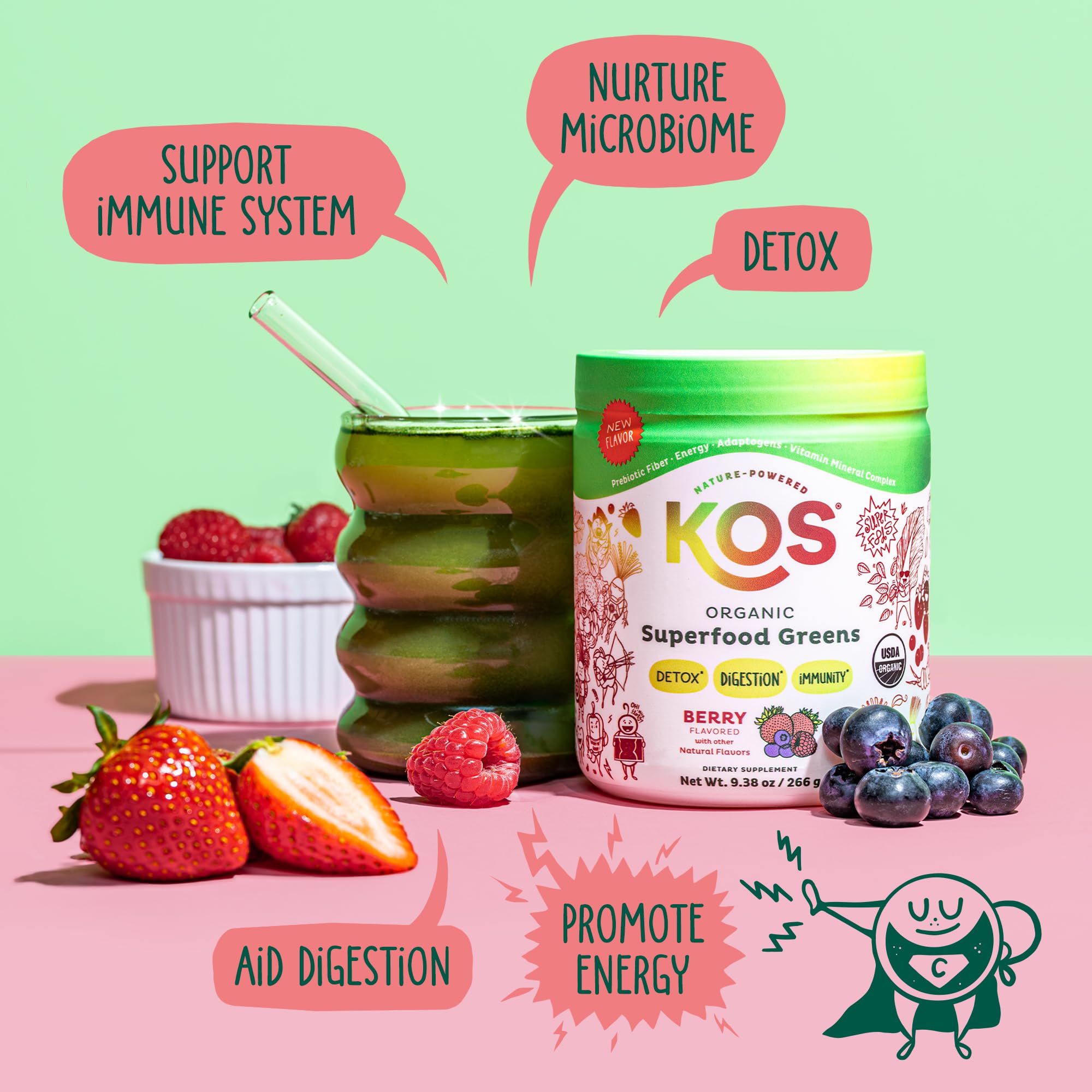 Foto 3 pulgar | Superfood Greens Powder Kos Organic Gut Health, 28 Porciones - Venta Internacional.
