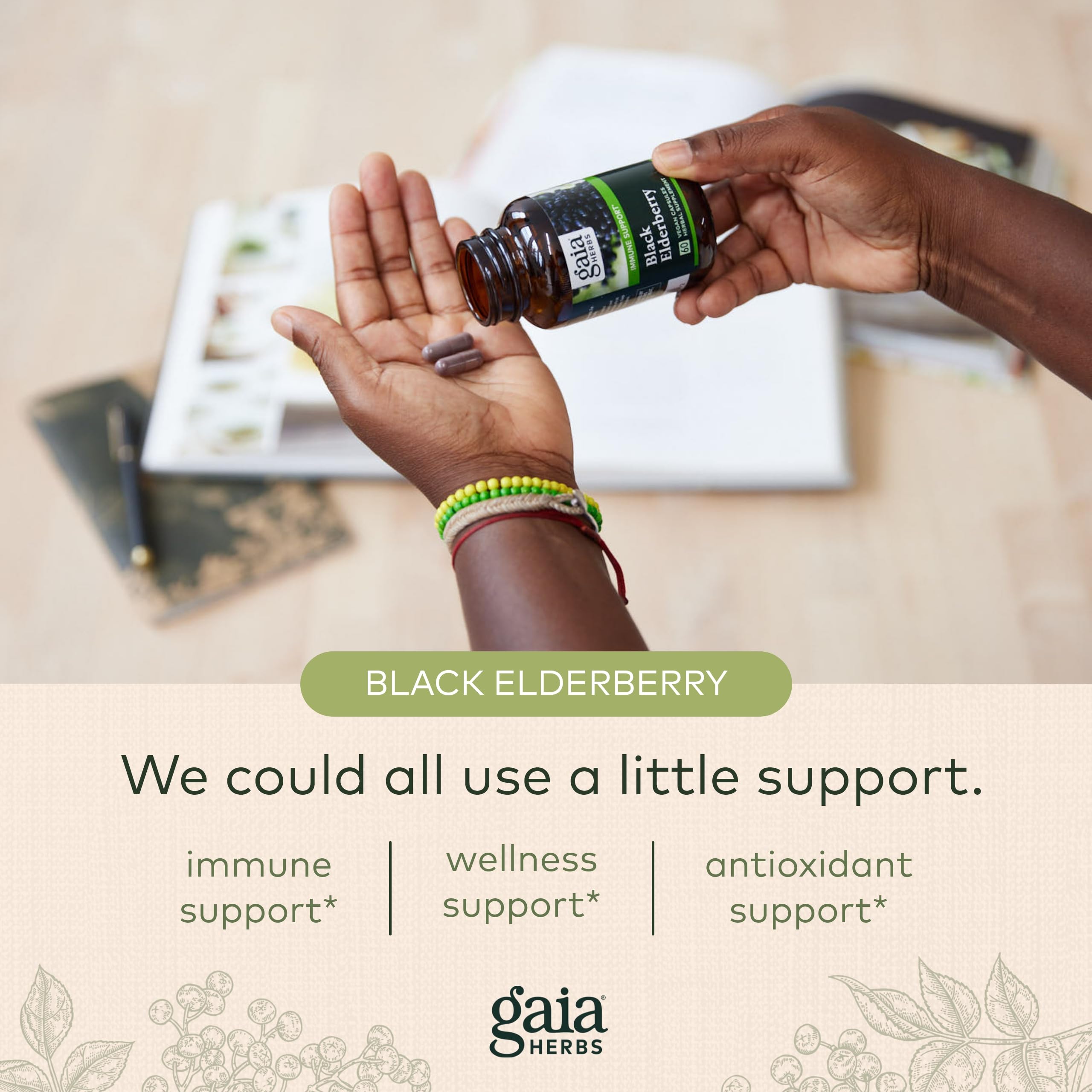 Foto 6 pulgar | Suplemento Gaia Herbs Black Elderberry 120 Cápsulas Veganas - Venta Internacional.