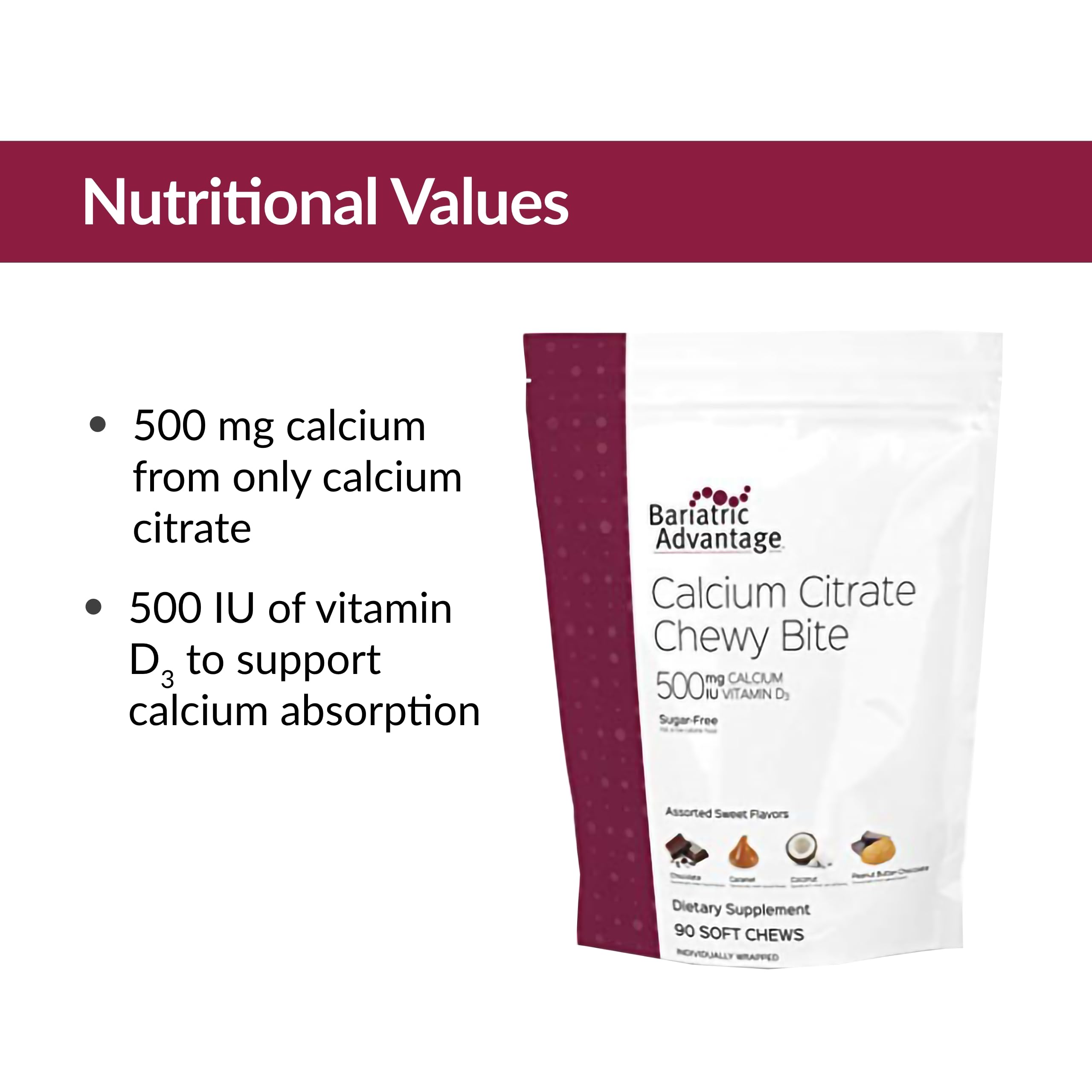 Foto 6 pulgar | Citrato De Calcio Chewy Bites Bariatric Advantage 500 Mg - Venta Internacional.